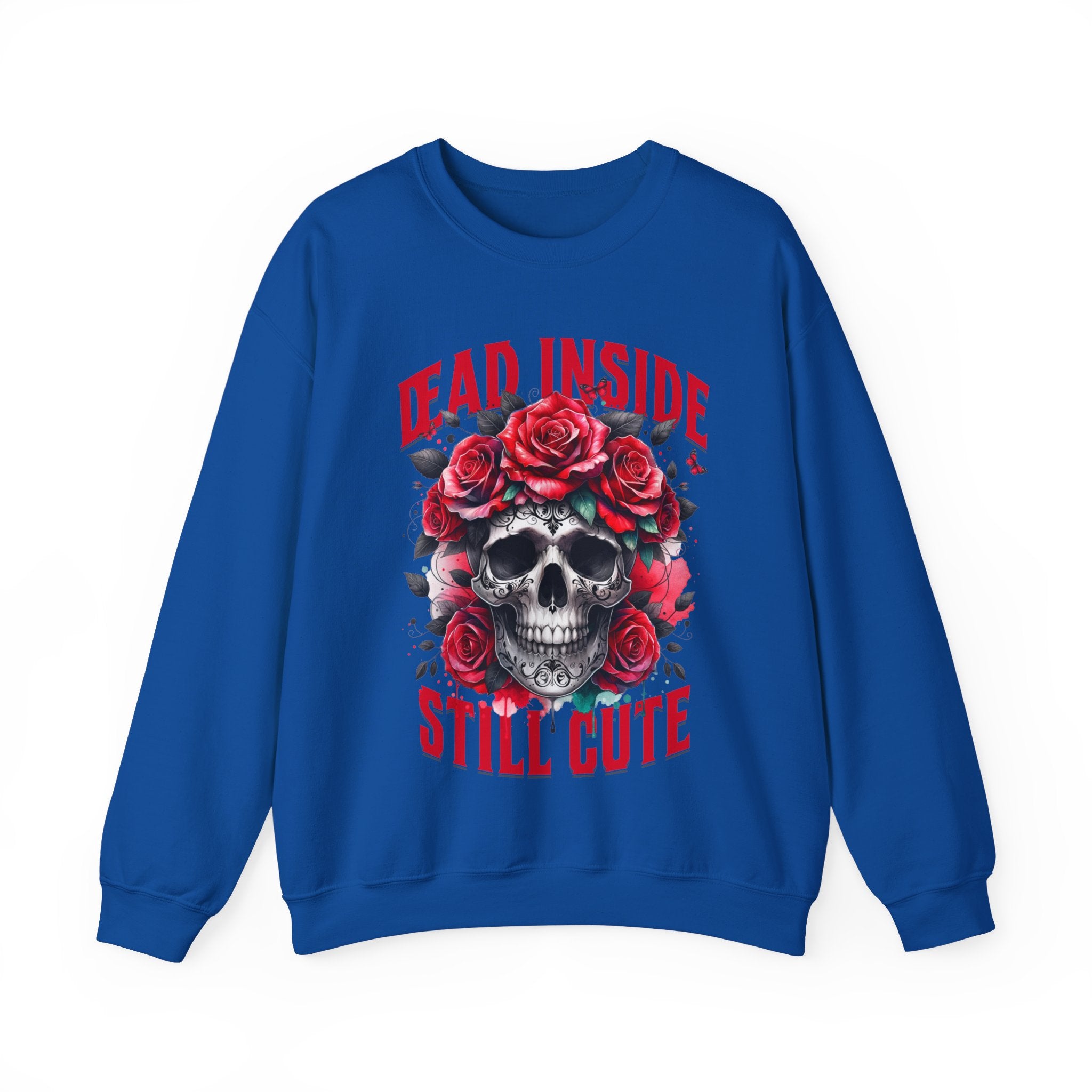 Dead Inside Still Cute Sweatshirt – Gothic Skull Rose Sweater, Dark Feminine Aesthetic Clothing, Alternative Cute Goth Pullover, Funny Goth Gift
