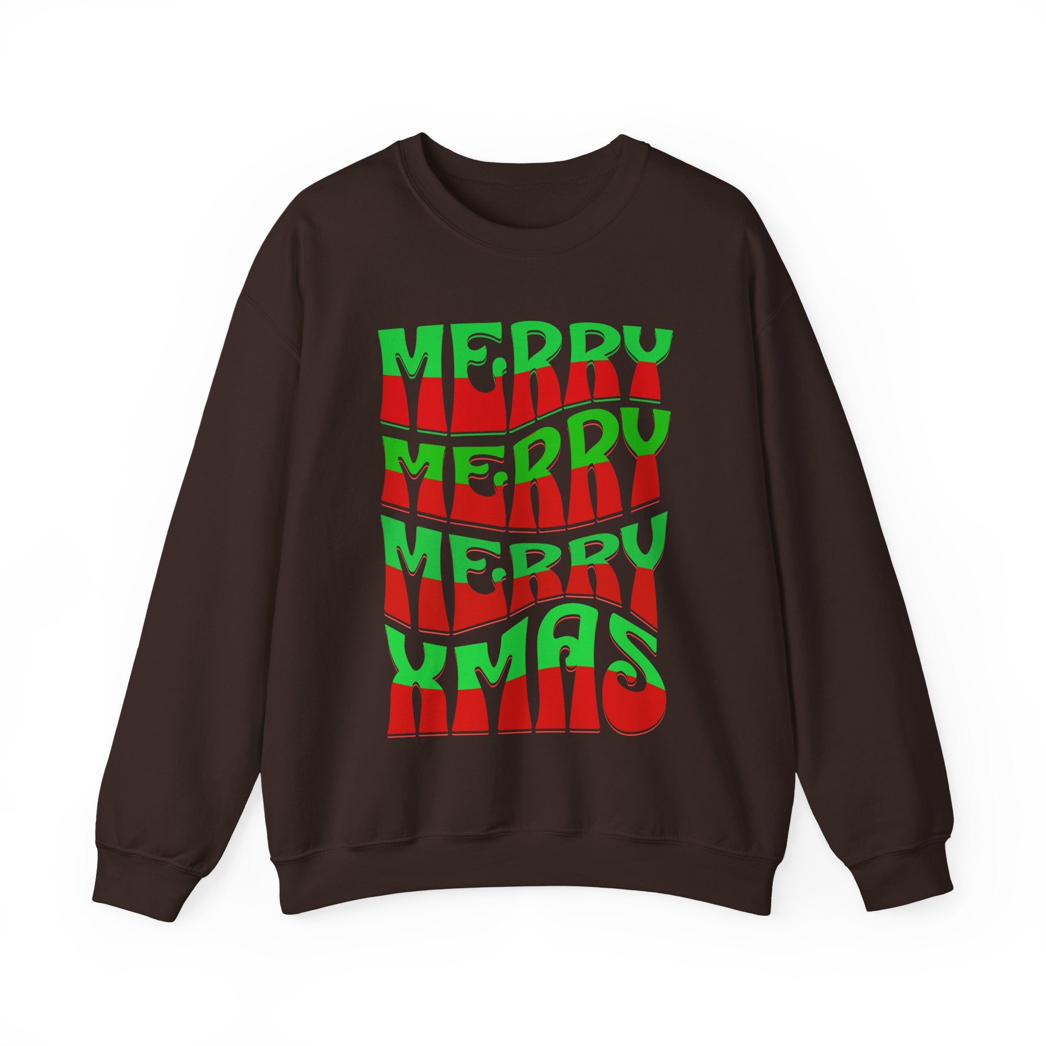 Christmas Crewneck Sweatshirt – Retro 'Merry Xmas' Red & Green Holiday Design