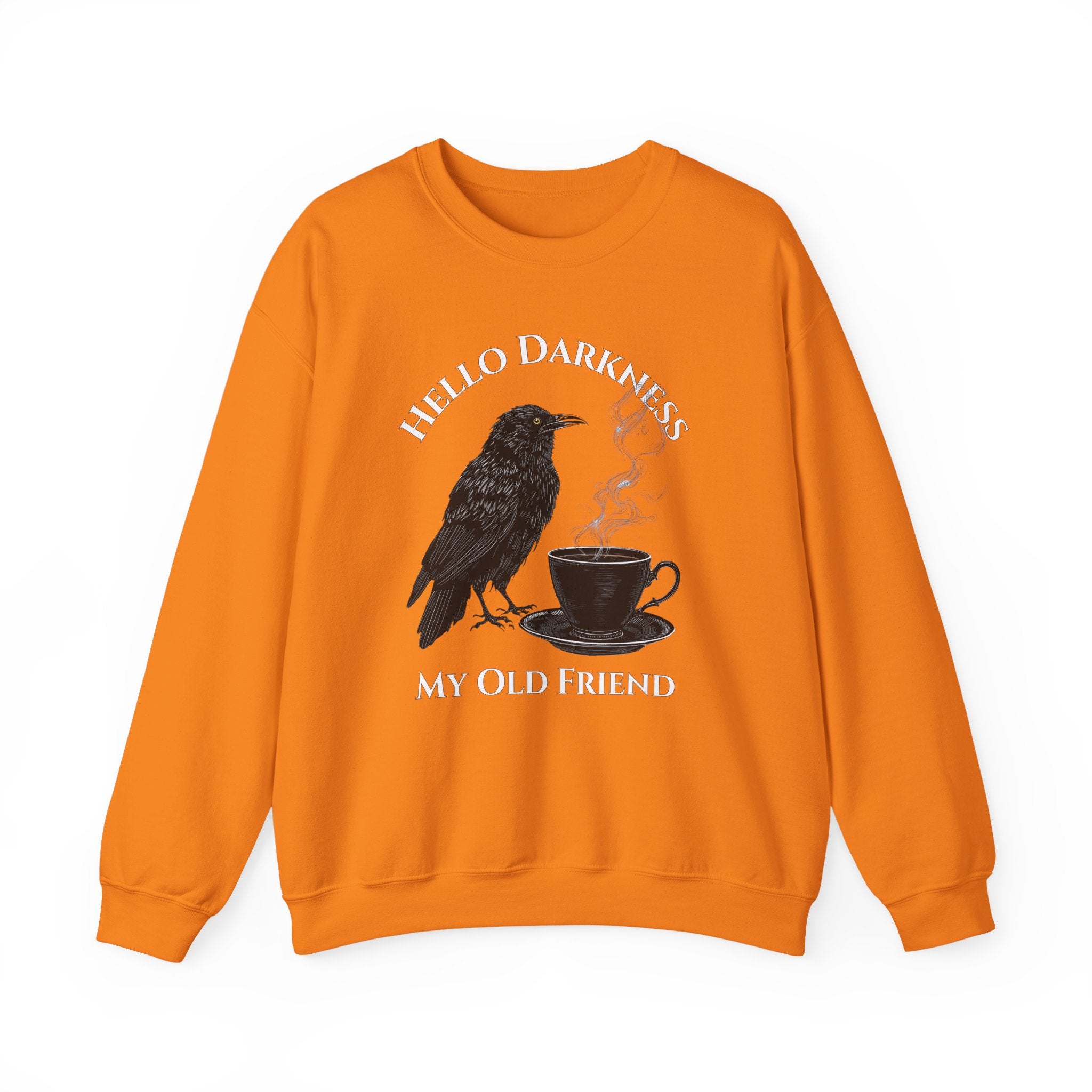 Raven Coffee Crewneck Sweatshirt — "Hello Darkness My Old Friend" Vintage Gothic Tee