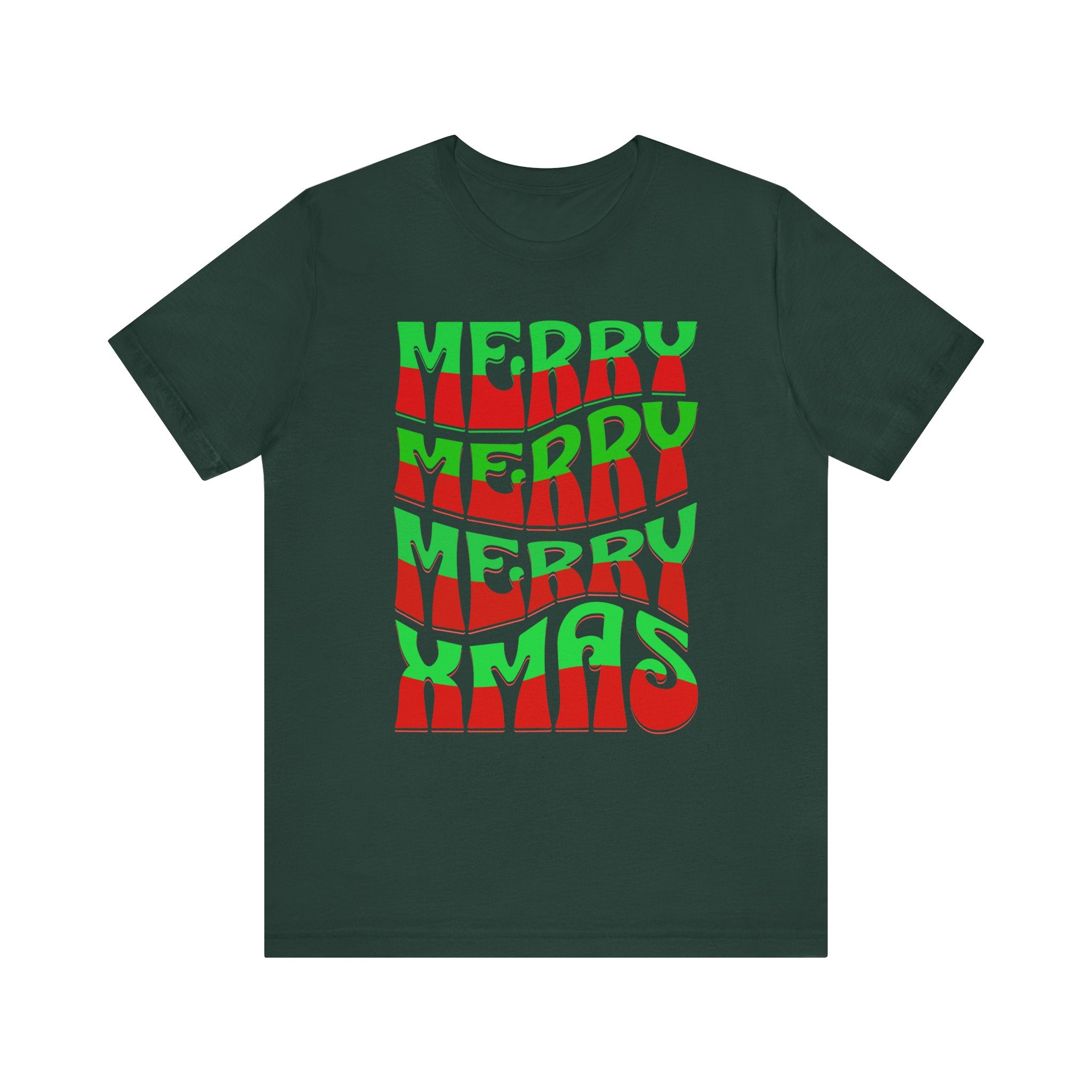 Merry Merry Merry Xmas T-Shirt — Retro Wavy Christmas Tee