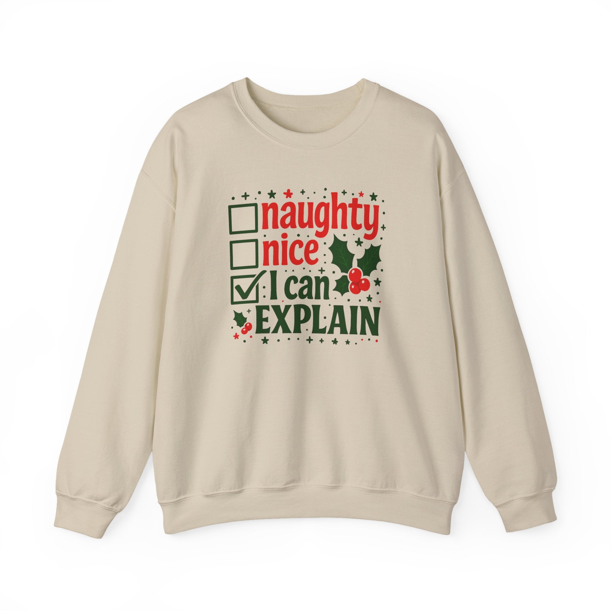 Christmas Sweatshirt — “Naughty / Nice / I Can Explain” Holiday Crewneck