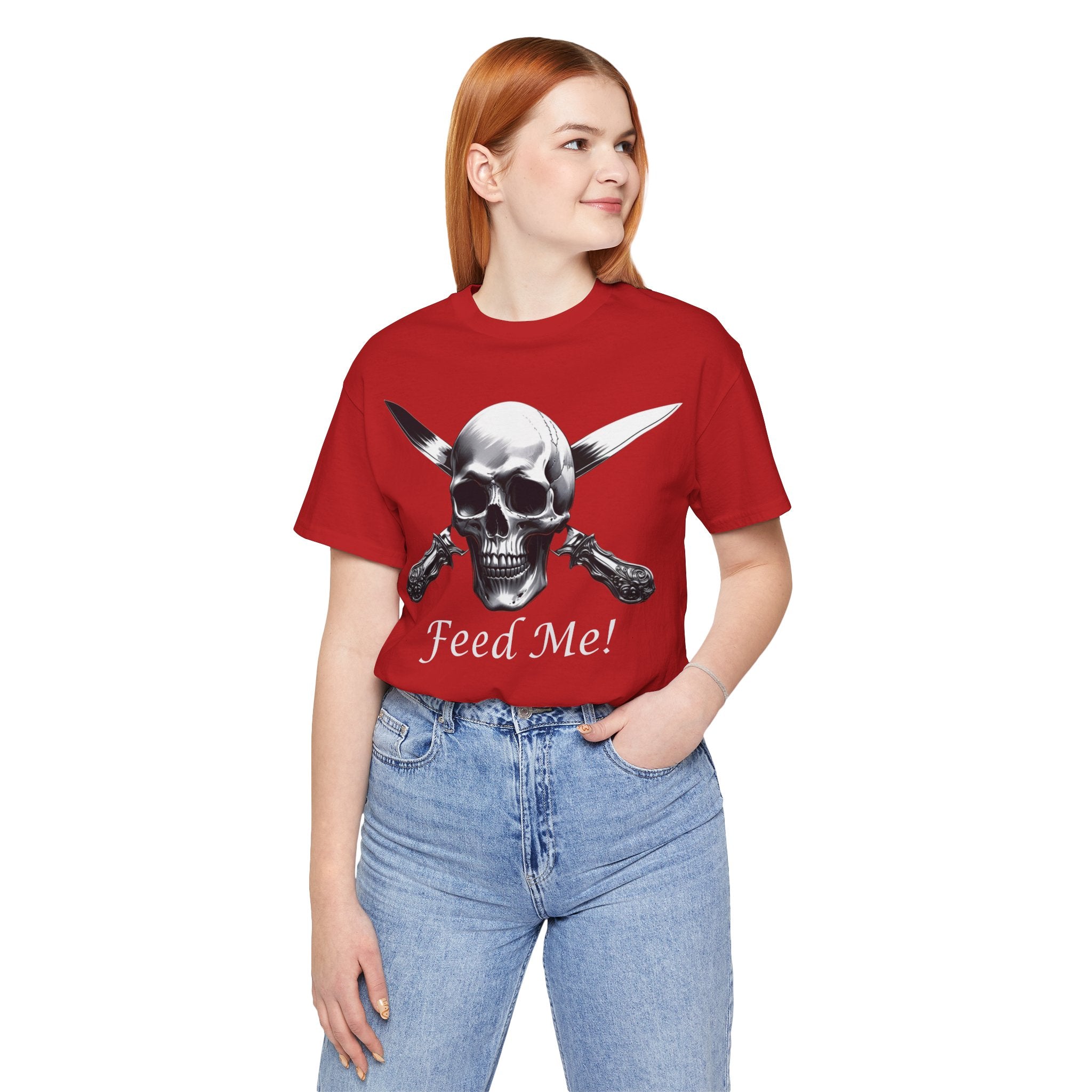 Skull Feed Me Tee, Edgy Graphic T-Shirt, Humour, Punk Fashion Shirt, Unisex Casual Wear