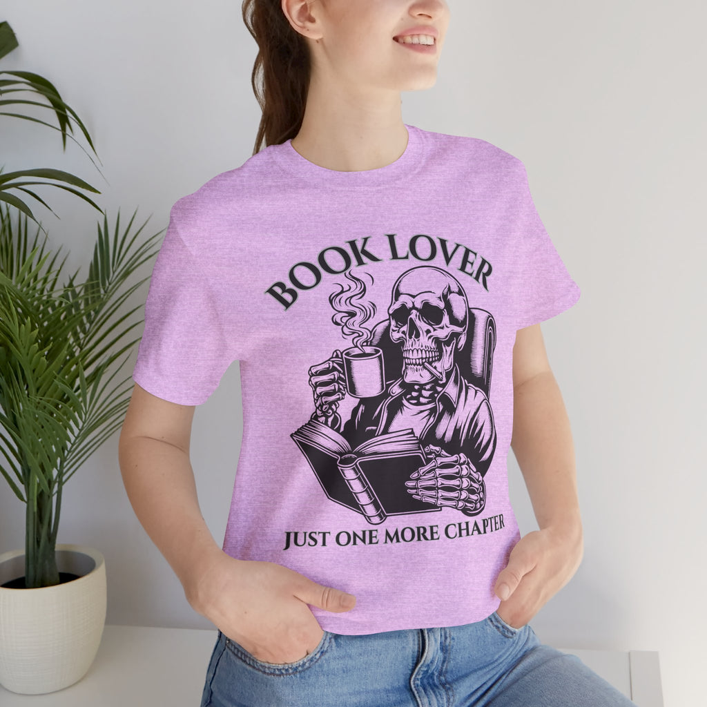 Book Lover Tee — 'Just One More Chapter' Skull Reading Shirt
