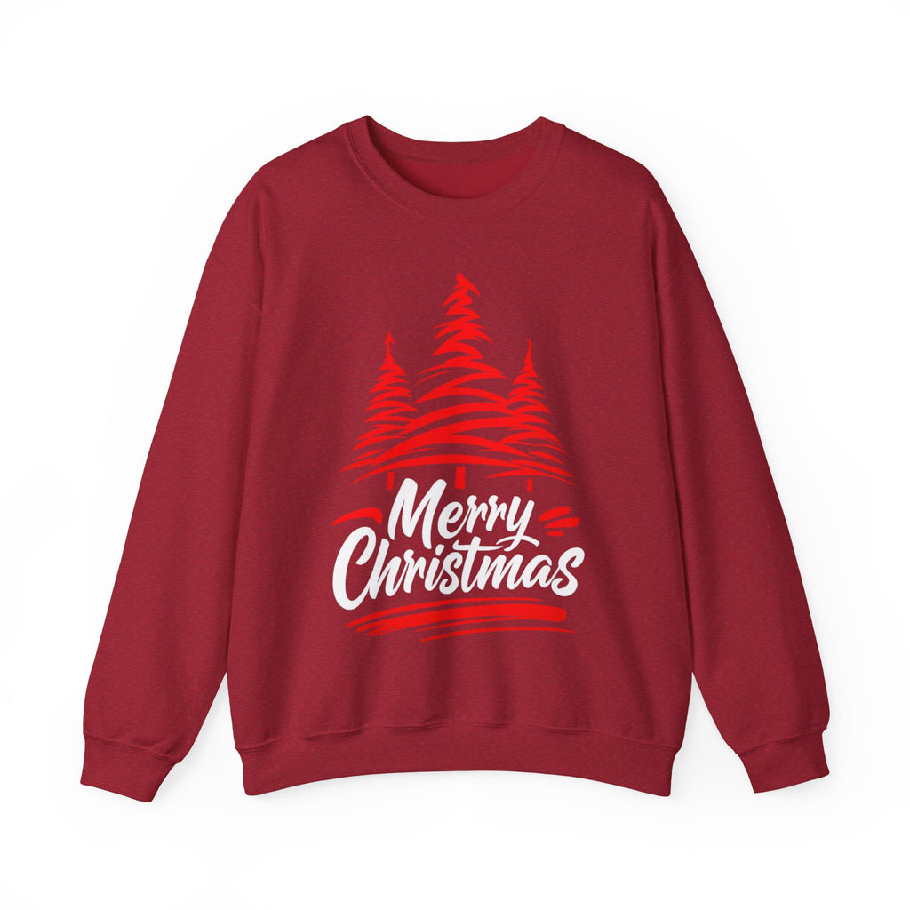 Merry Christmas Crewneck Sweatshirt — Red Tree Holiday Sweatshirt