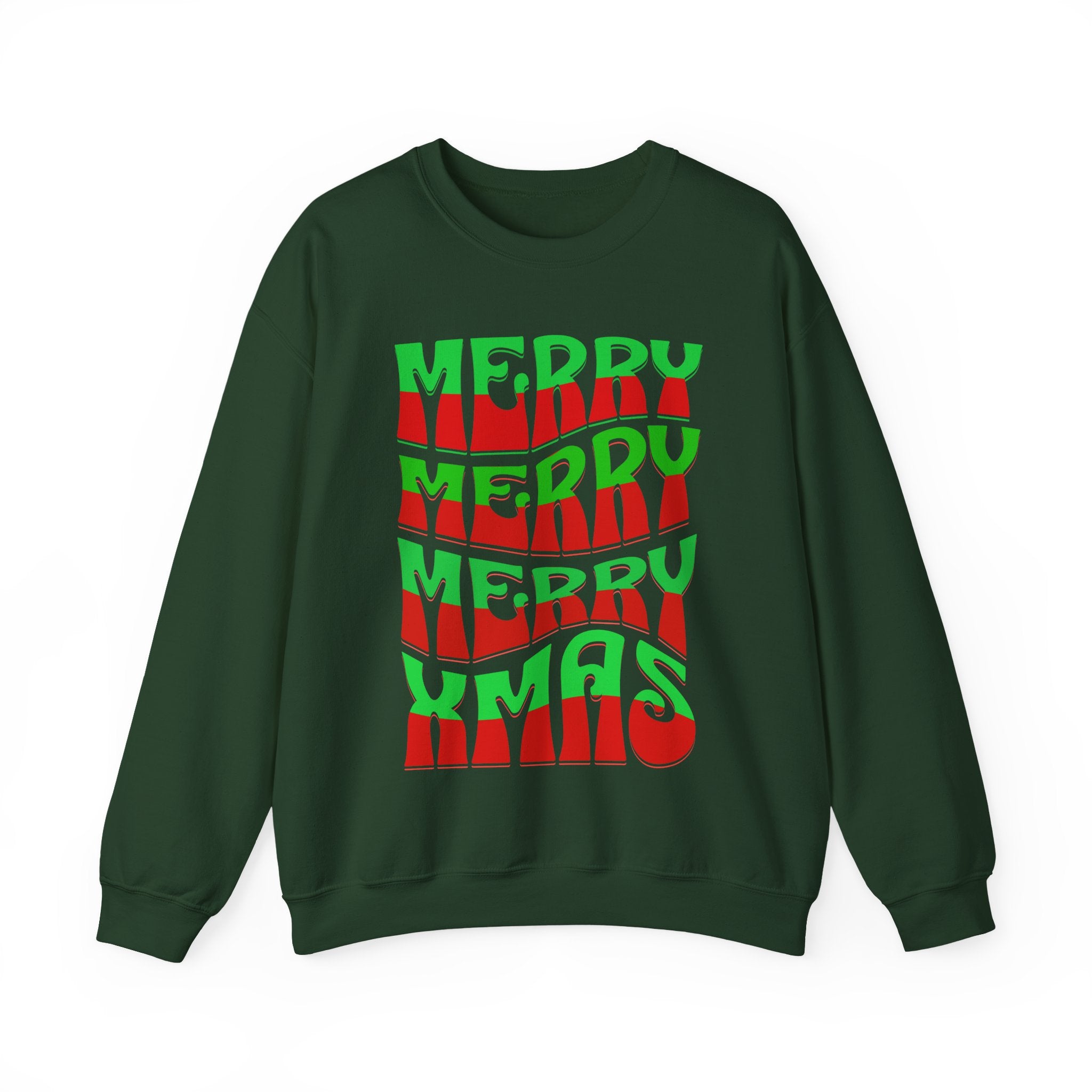 Christmas Crewneck Sweatshirt – Retro 'Merry Xmas' Red & Green Holiday Design
