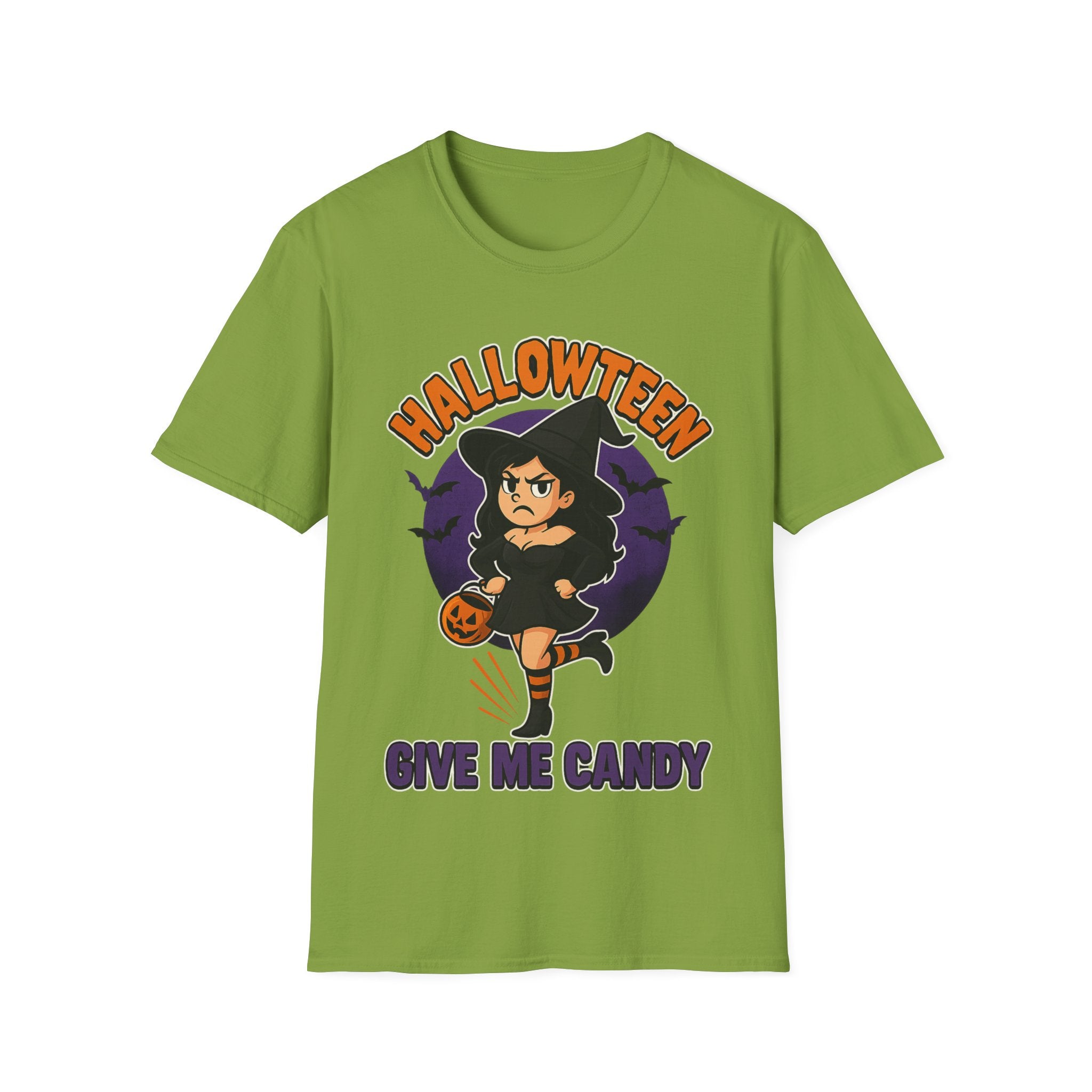 Halloween Witch Give Me Candy T-Shirt, Unisex Softstyle Tee for Halloween Parties, Costume, Gift, Spooky Season