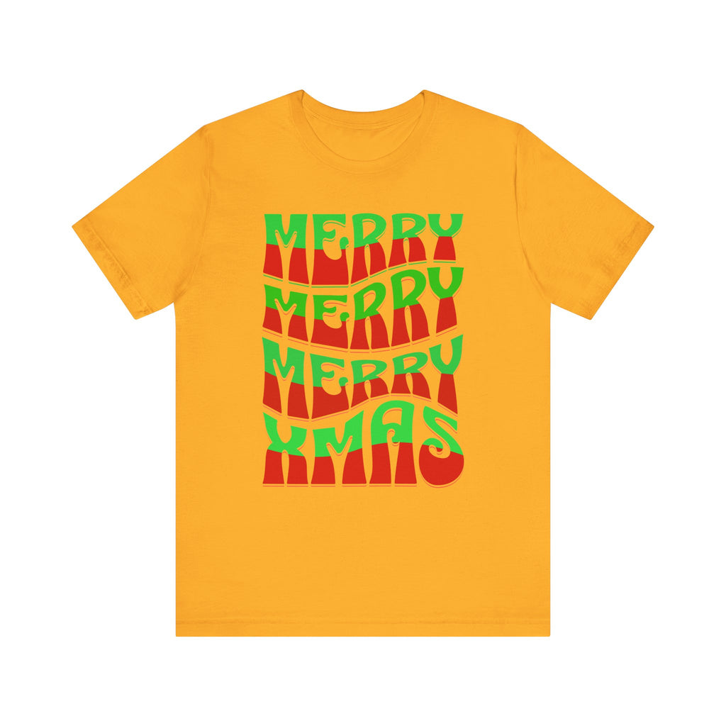 Merry Merry Merry Xmas T-Shirt — Retro Wavy Christmas Tee