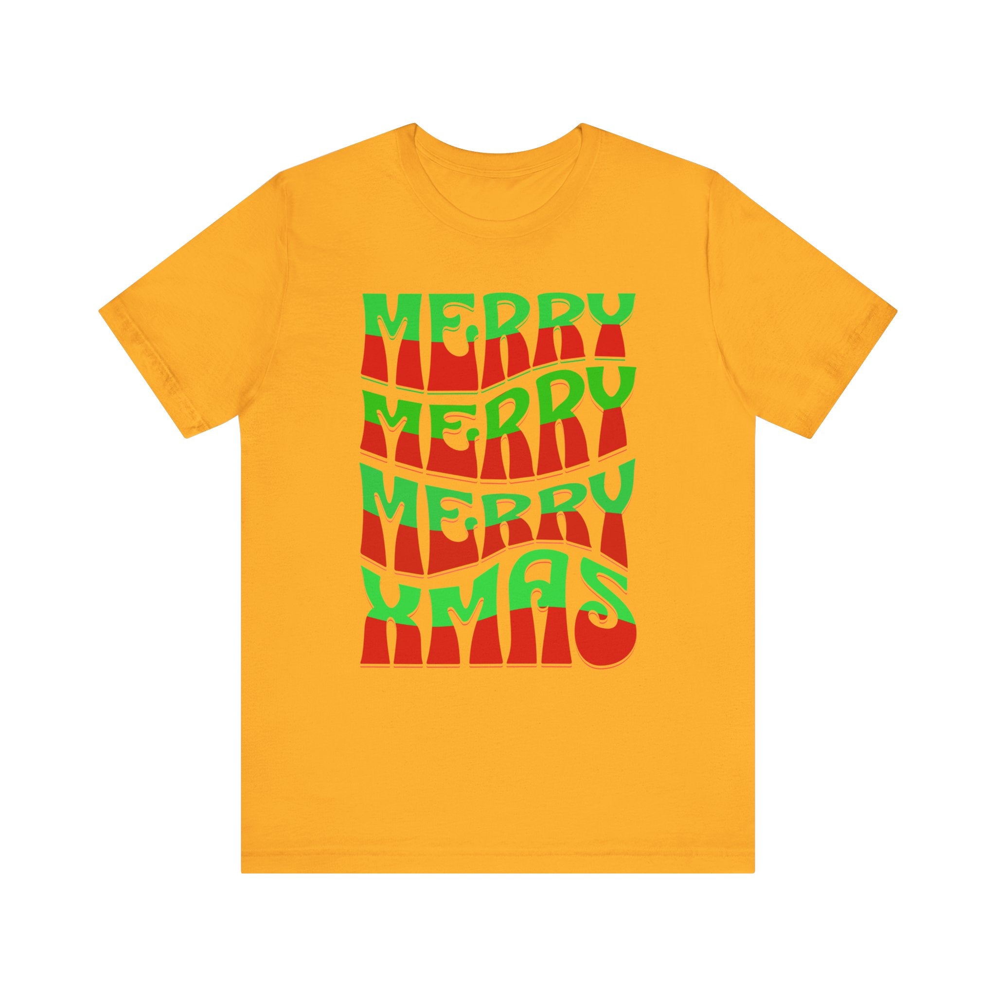 Merry Merry Merry Xmas T-Shirt — Retro Wavy Christmas Tee