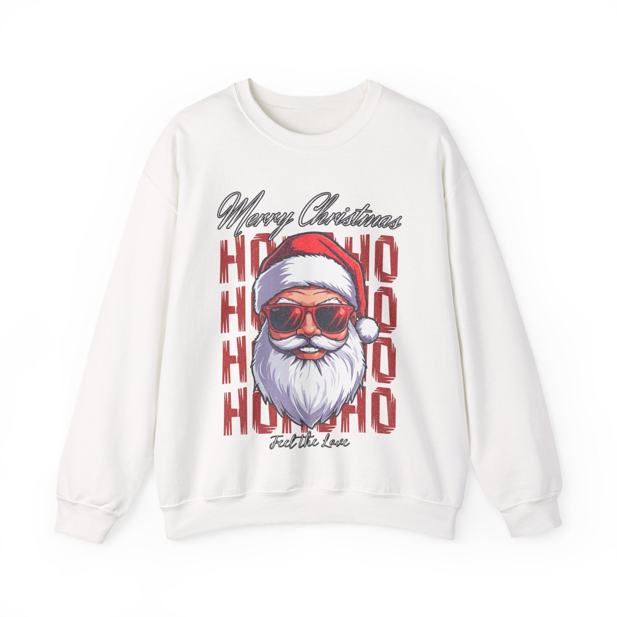 Christmas Santa Crewneck Sweatshirt — "Ho Ho Ho" Sunglasses Santa Holiday Jumper