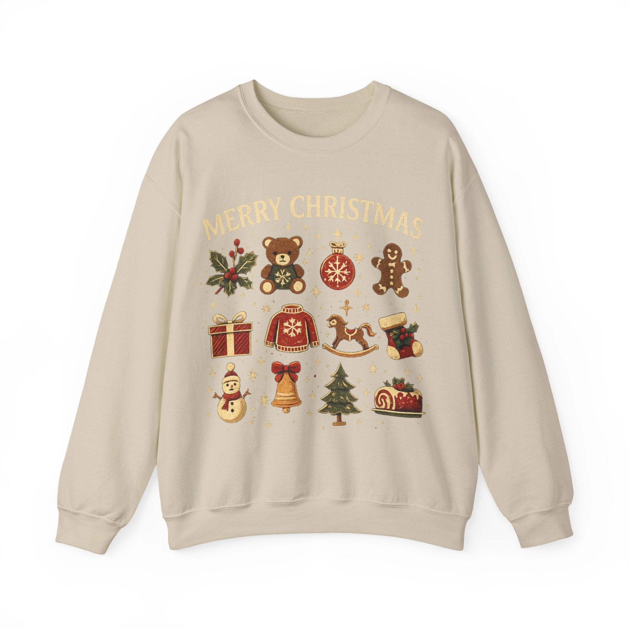 Christmas Icons Crewneck Sweatshirt — "Merry Christmas" Holiday Graphic