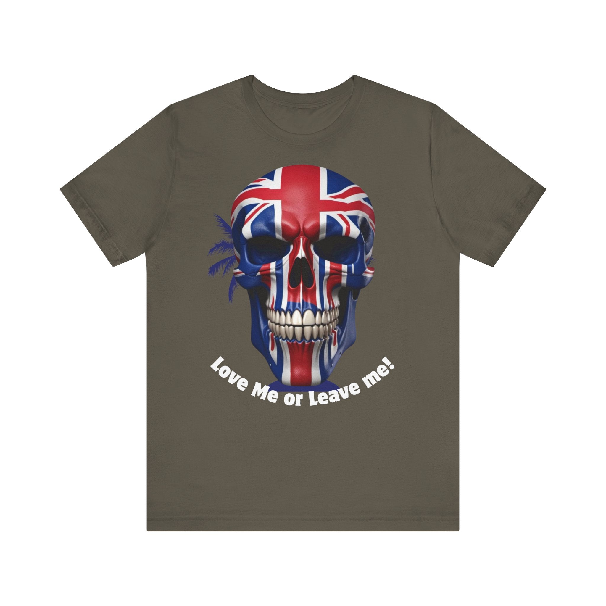 Patriotic British Skull Graphic Tee - Love Me or Leave Me, Casual Wear, Gift for Him/Her, Rock Style, Band Merchandise Round neck