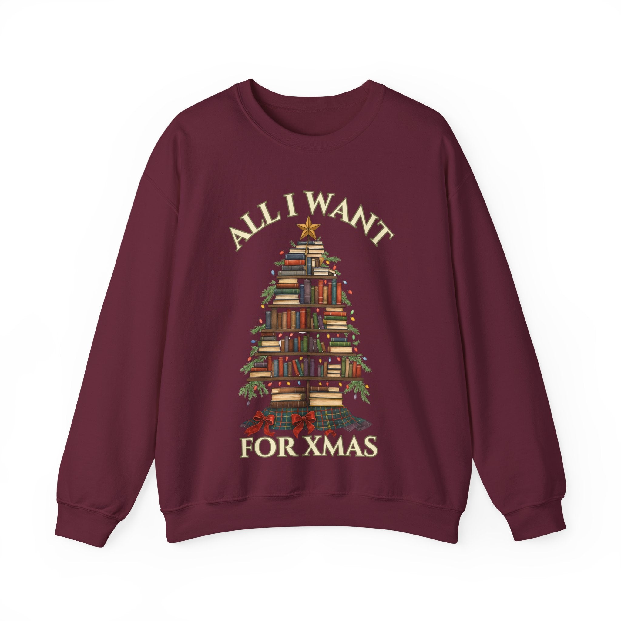 Christmas Book Lover Crewneck Sweatshirt - 'All I Want for XMAS'