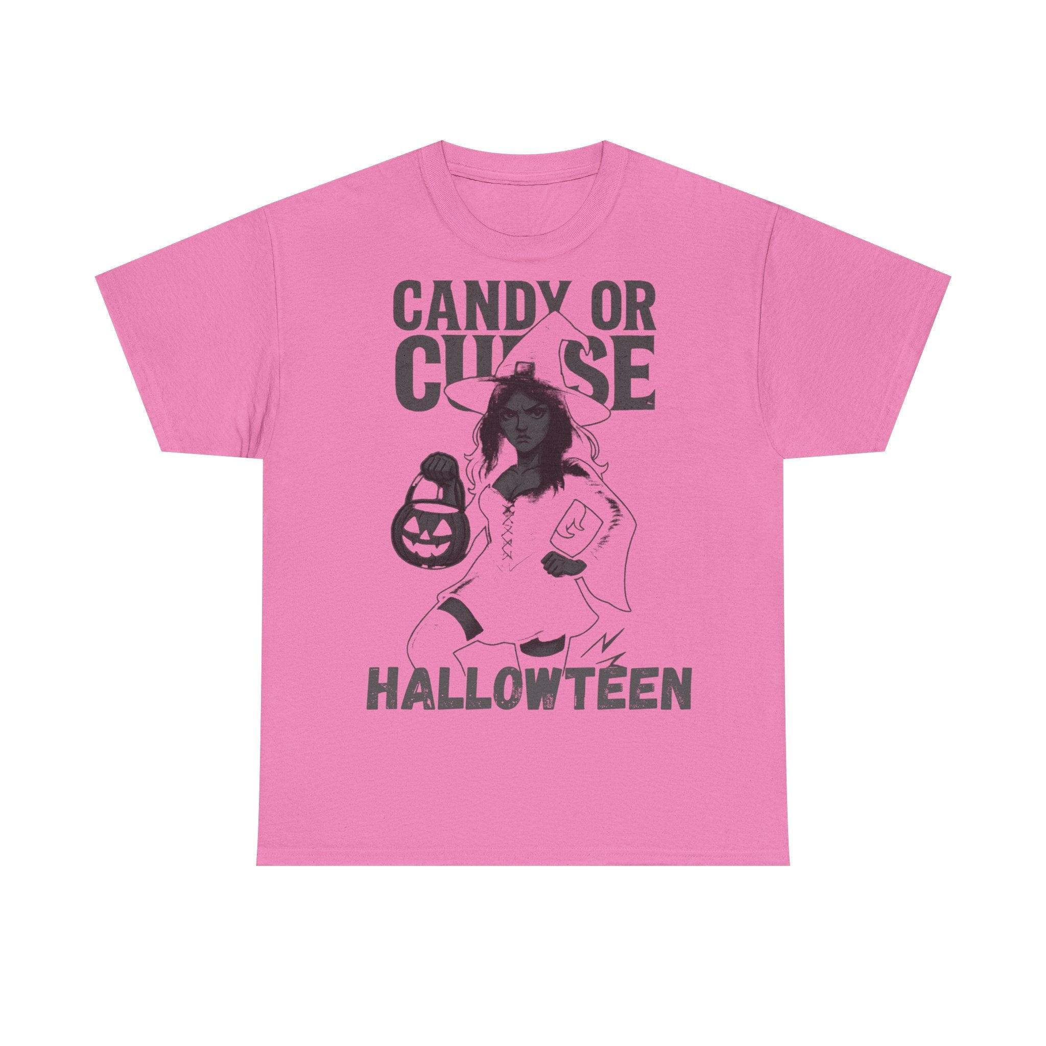 Halloween Unisex Heavy Cotton Tee, Cute Witch Shirt, Candy or Curse Tee, Spooky Season Apparel, Fall Festive Clothing