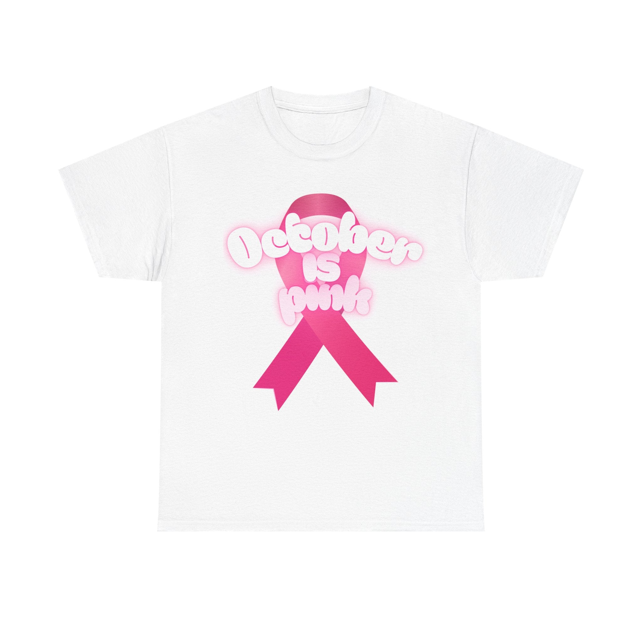October is Pink Unisex Heavy Cotton Tee, Breast Cancer Awareness Shirt, Support T-Shirt, Gift for October Events, Casual Wear