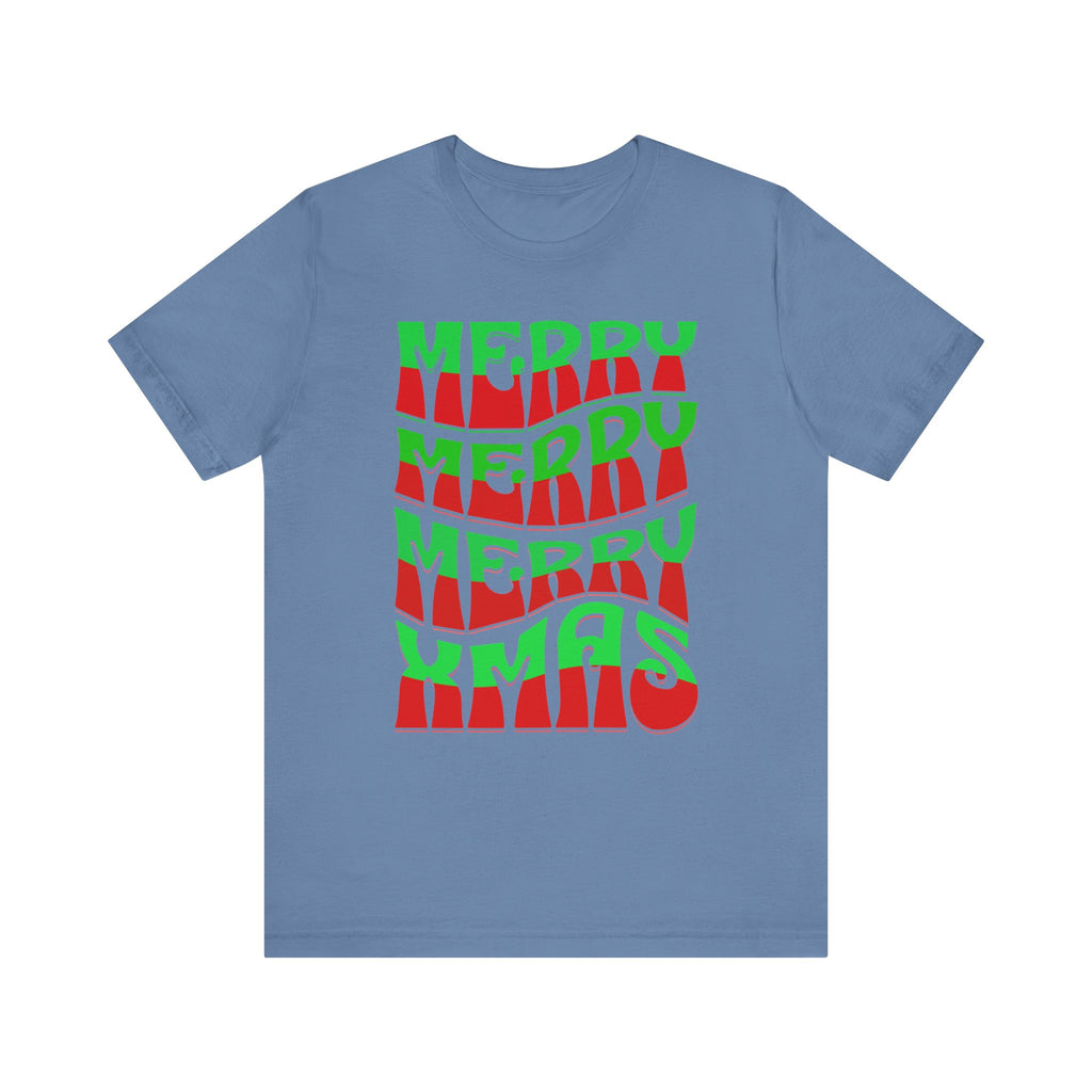 Merry Merry Merry Xmas T-Shirt — Retro Wavy Christmas Tee