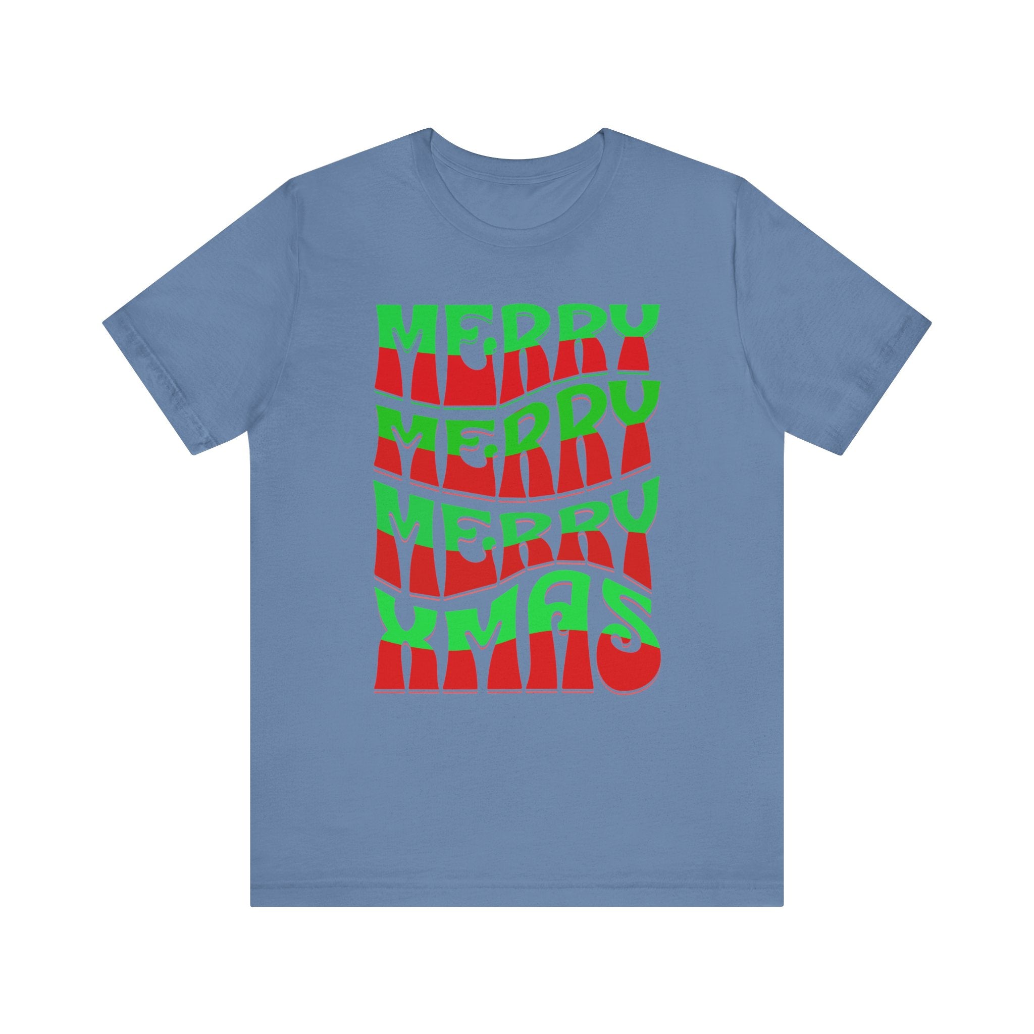 Merry Merry Merry Xmas T-Shirt — Retro Wavy Christmas Tee
