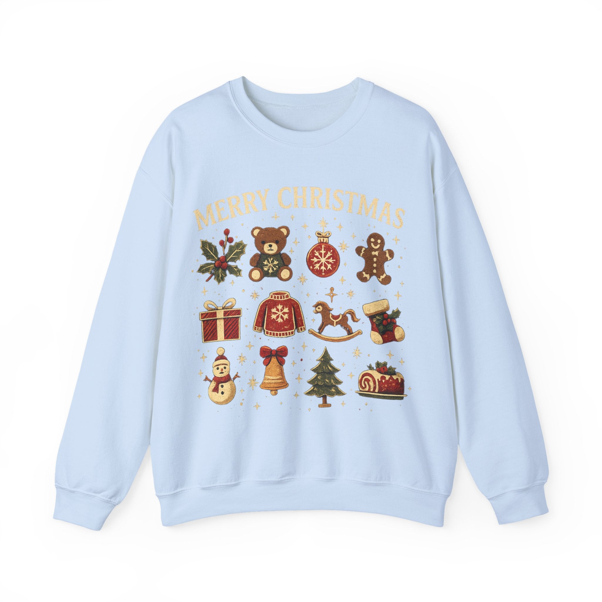 Christmas Icons Crewneck Sweatshirt — "Merry Christmas" Holiday Graphic