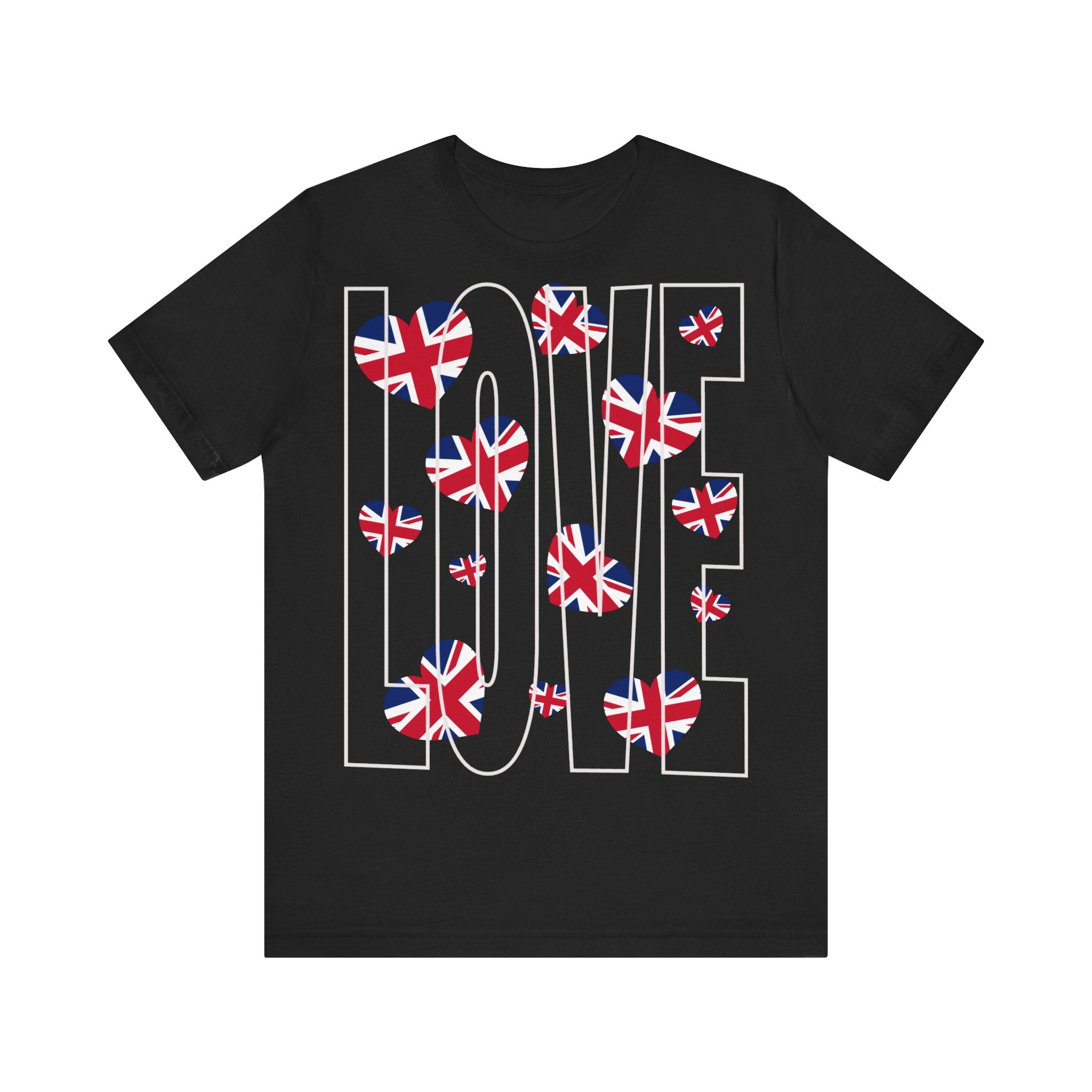 Patriotic Love in Union - Union Jack Hearts Unisex Jersey Tee, Love Shirt, Graphic Tee, Casual Wear, British Flag