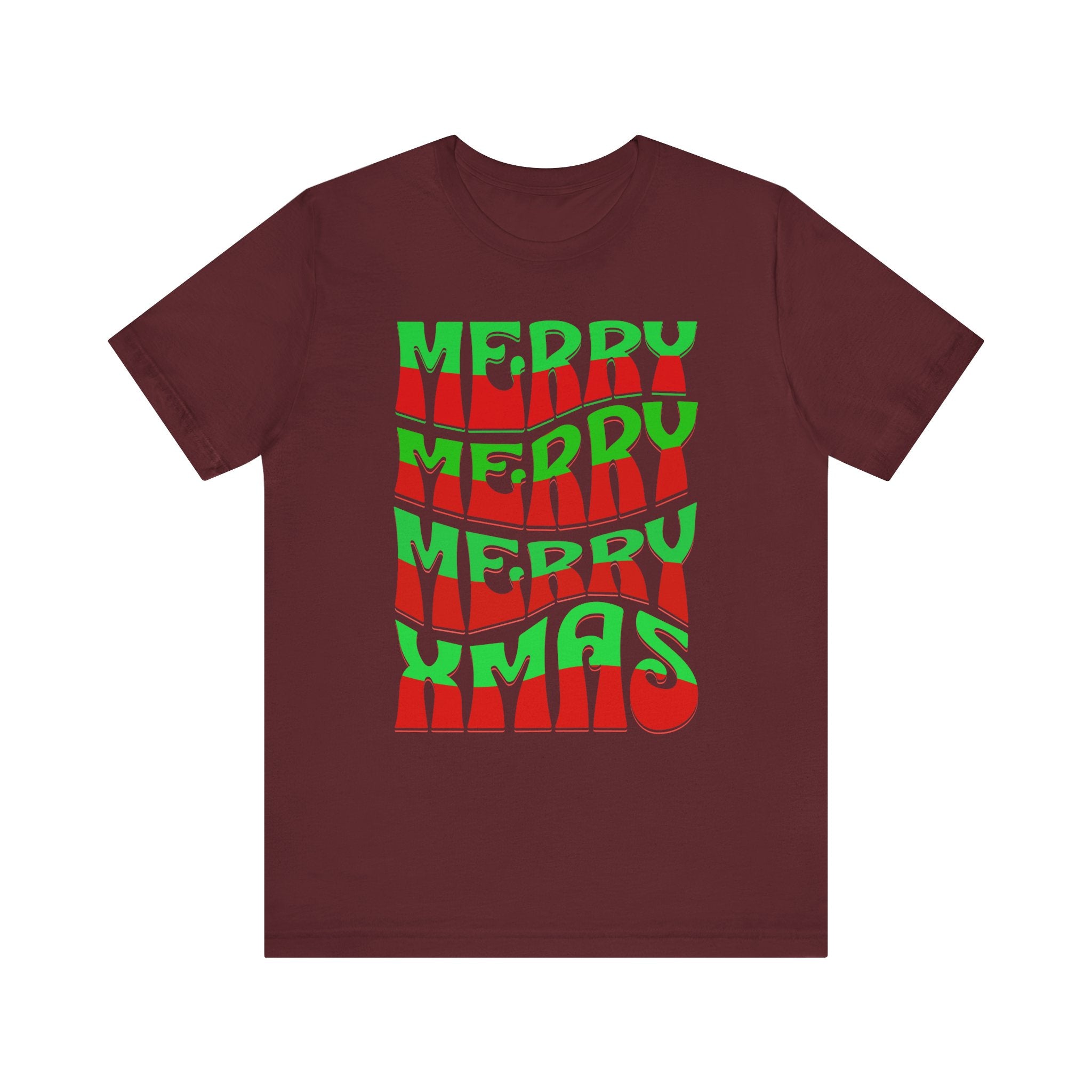 Merry Merry Merry Xmas T-Shirt — Retro Wavy Christmas Tee