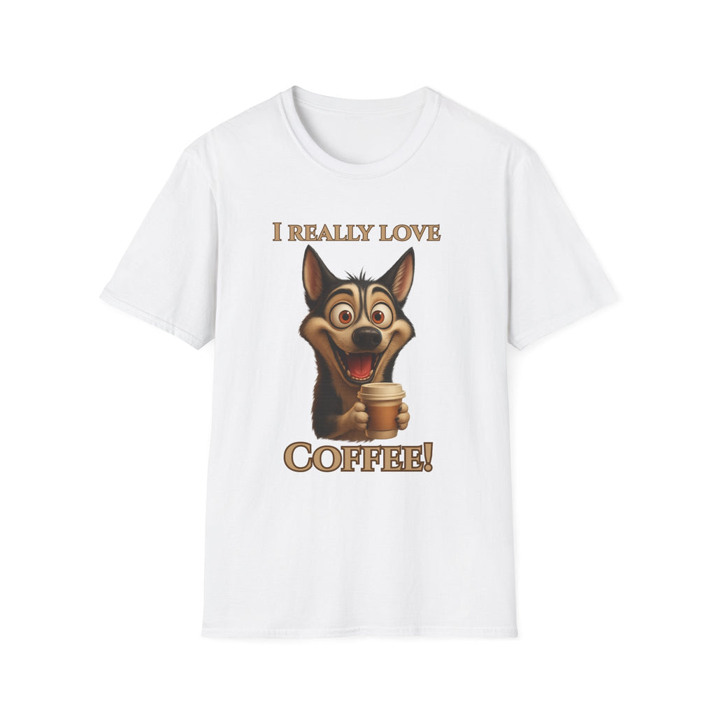 Coffee Lover Unisex Tee, Funny Dog T-Shirt, Cute Pet Apparel, Gift for Dog Lovers, Birthday and Coffee Enthusiasts