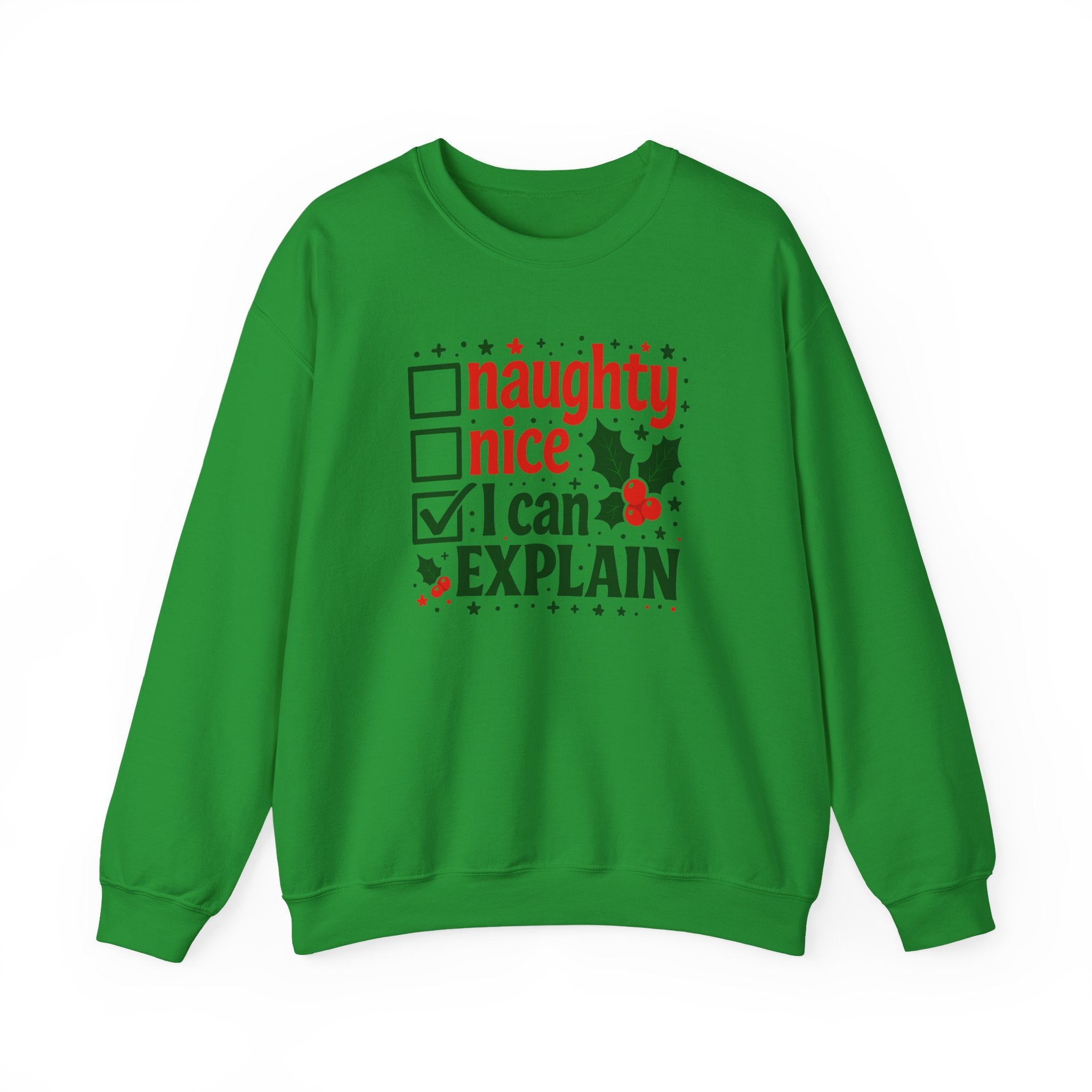 Christmas Sweatshirt — “Naughty / Nice / I Can Explain” Holiday Crewneck
