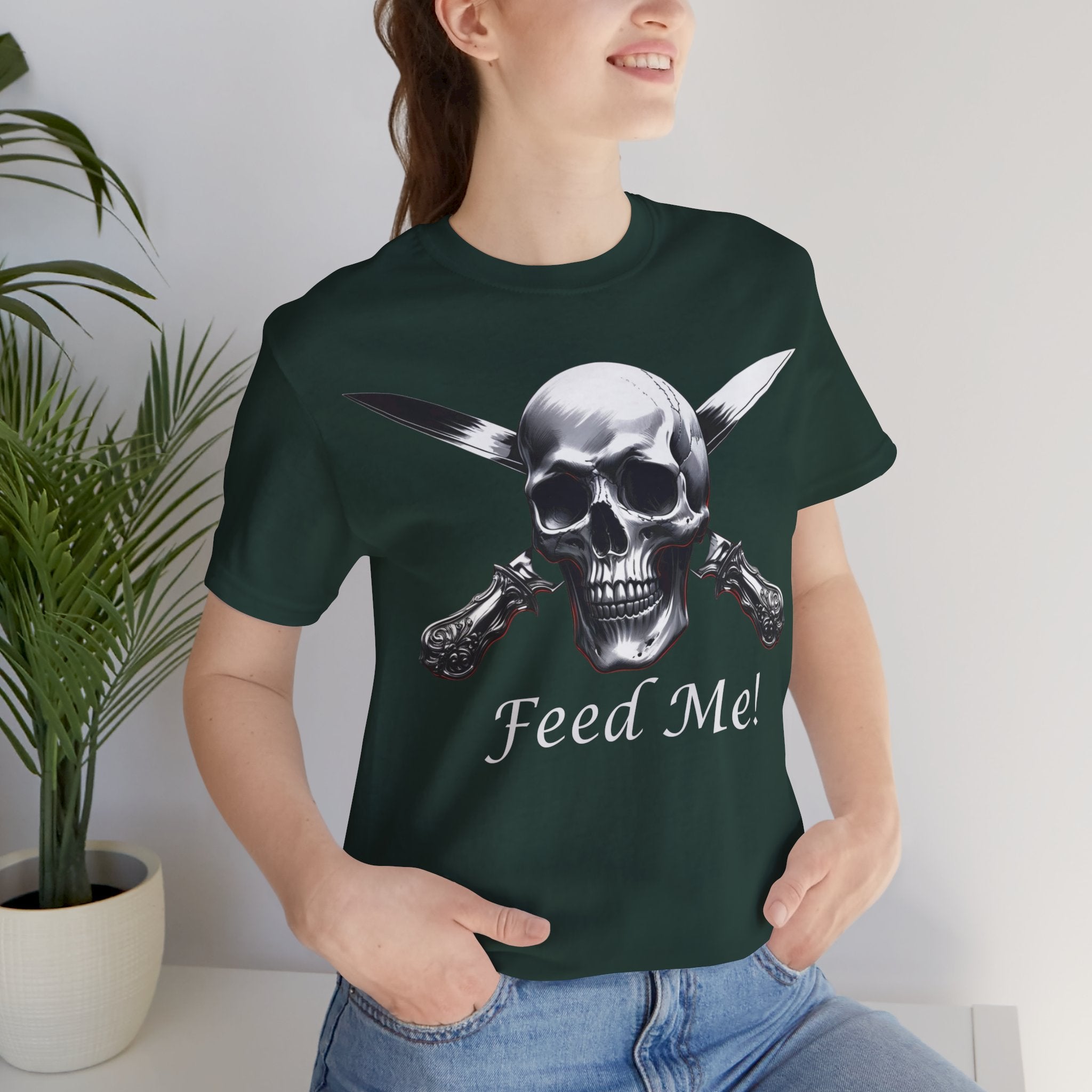 Skull Feed Me Tee, Edgy Graphic T-Shirt, Humour, Punk Fashion Shirt, Unisex Casual Wear