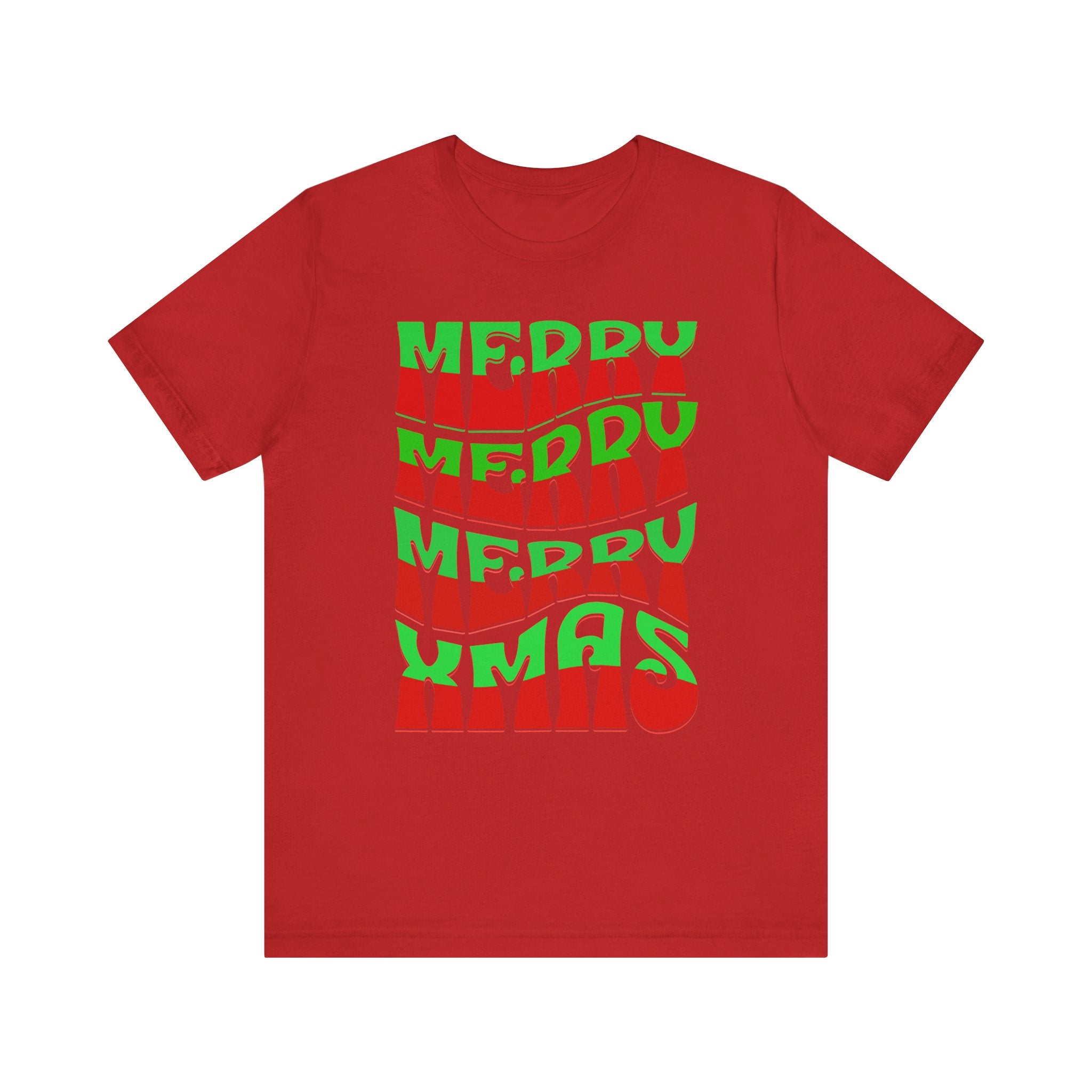 Merry Merry Merry Xmas T-Shirt — Retro Wavy Christmas Tee