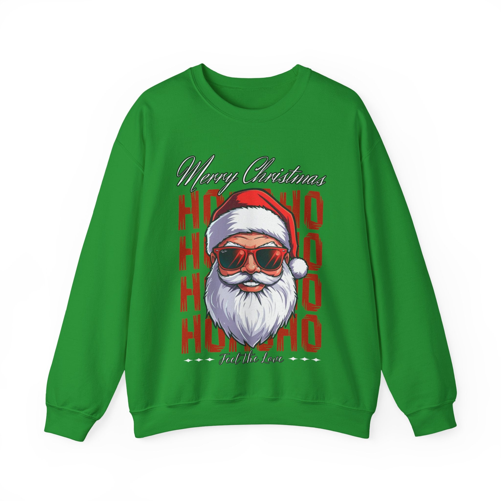 Christmas Santa Crewneck Sweatshirt — "Ho Ho Ho" Sunglasses Santa Holiday Jumper