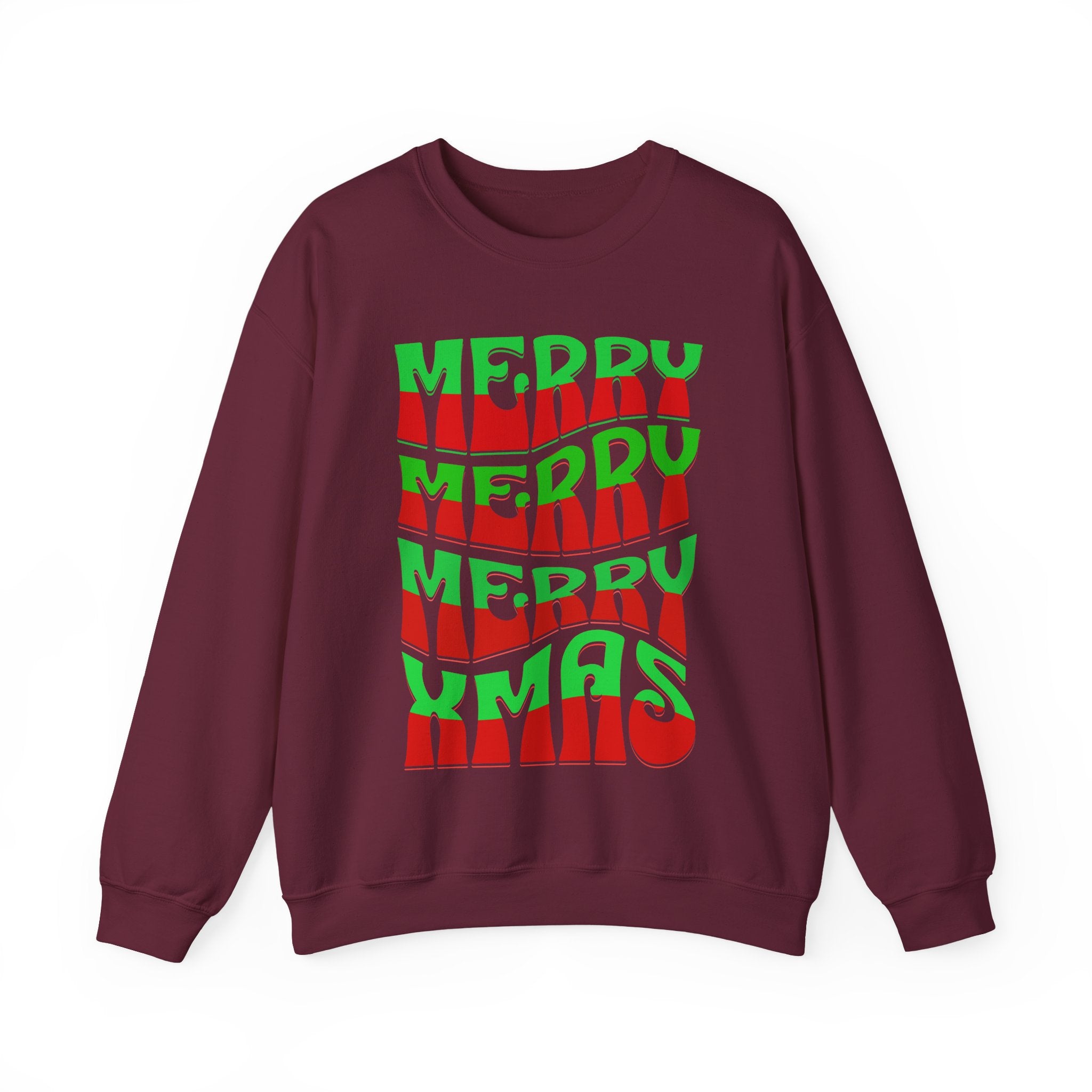 Christmas Crewneck Sweatshirt – Retro 'Merry Xmas' Red & Green Holiday Design