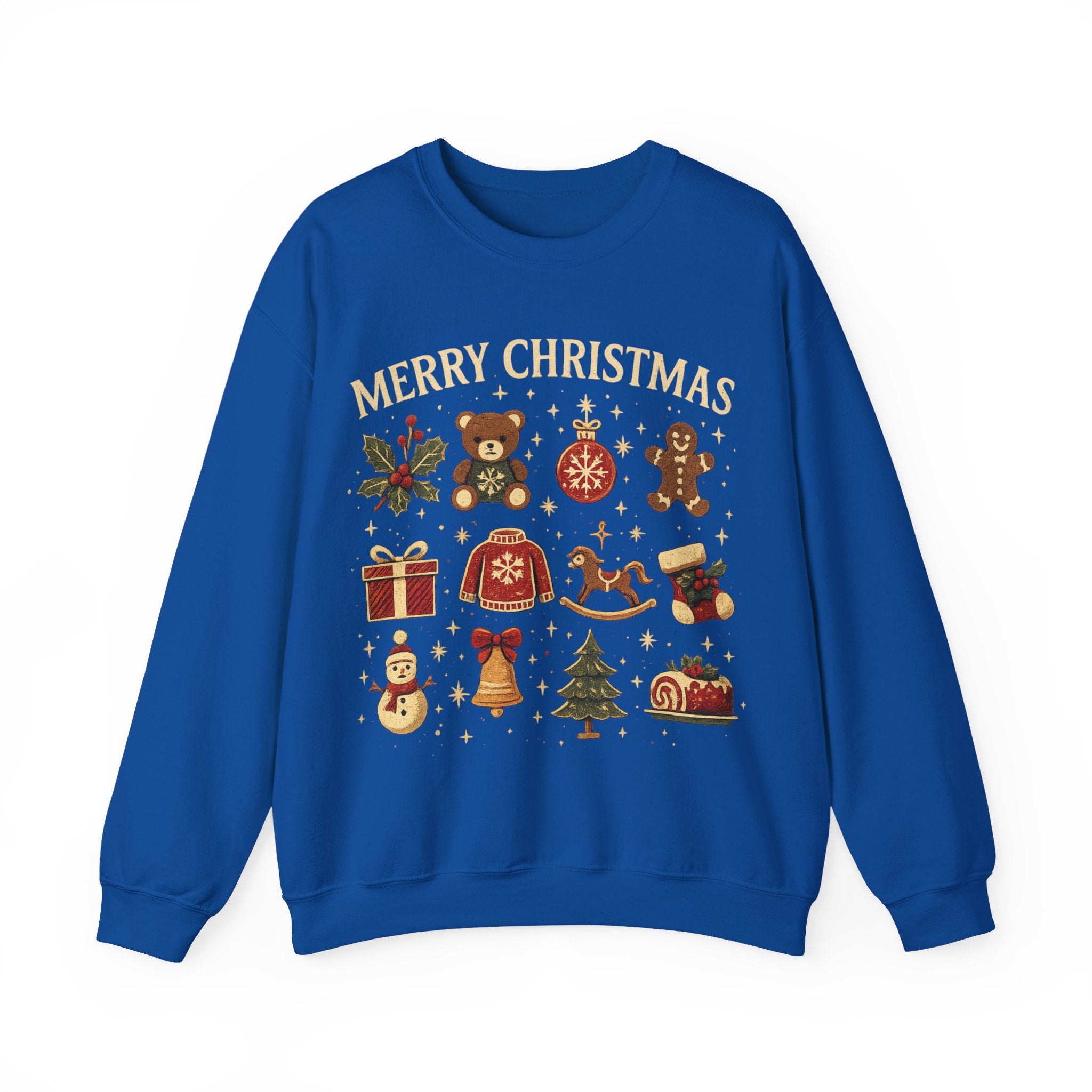 Christmas Icons Crewneck Sweatshirt — "Merry Christmas" Holiday Graphic