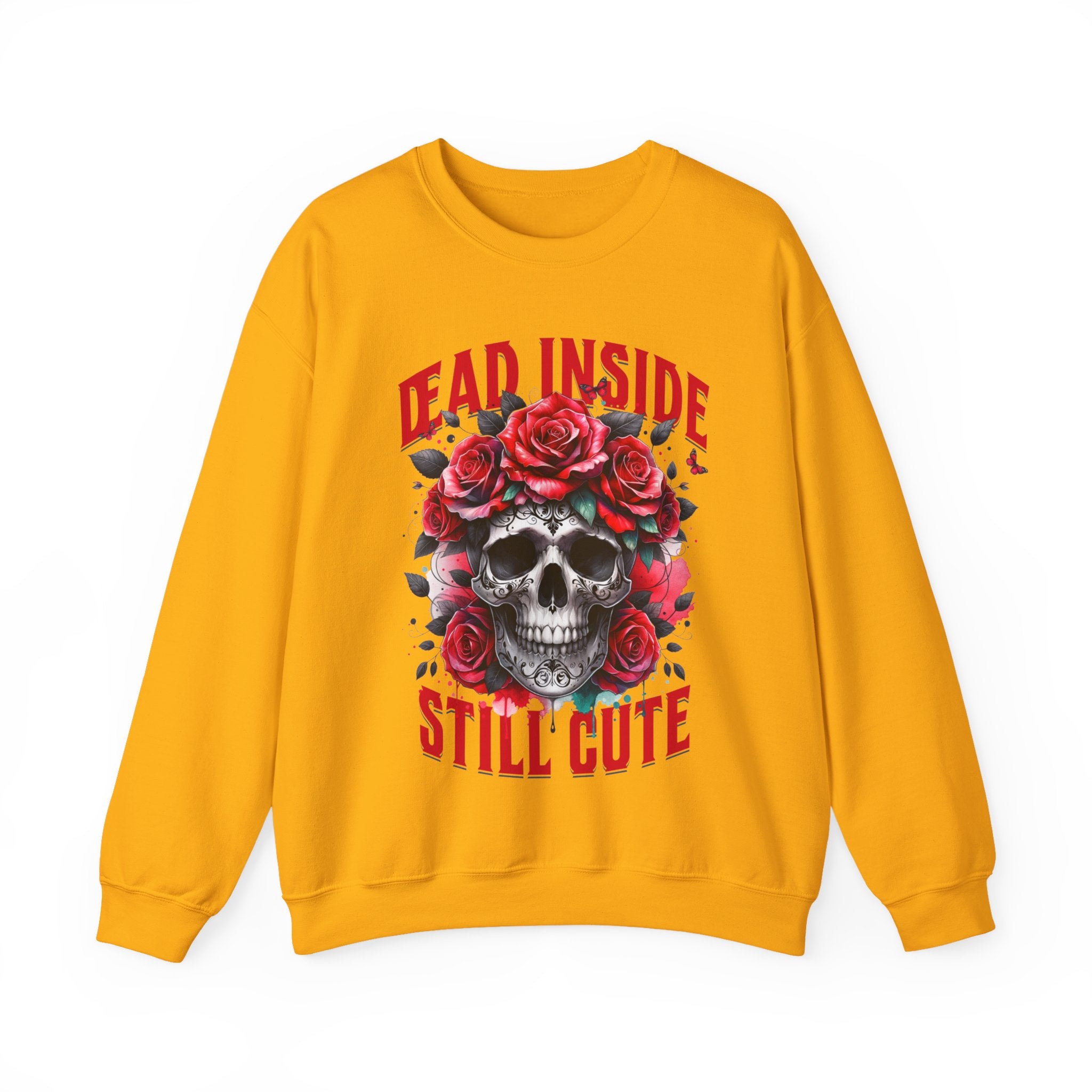 Dead Inside Still Cute Sweatshirt – Gothic Skull Rose Sweater, Dark Feminine Aesthetic Clothing, Alternative Cute Goth Pullover, Funny Goth Gift