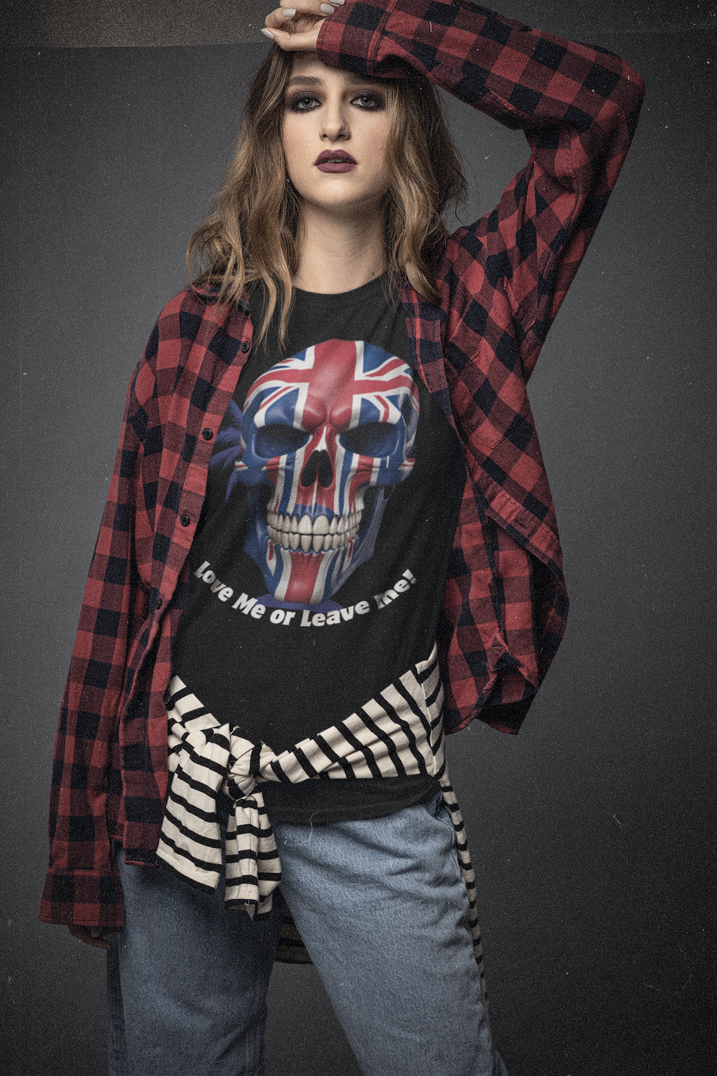 Patriotic British Skull Graphic Tee - Love Me or Leave Me, Casual Wear, Gift for Him/Her, Rock Style, Band Merchandise Round neck