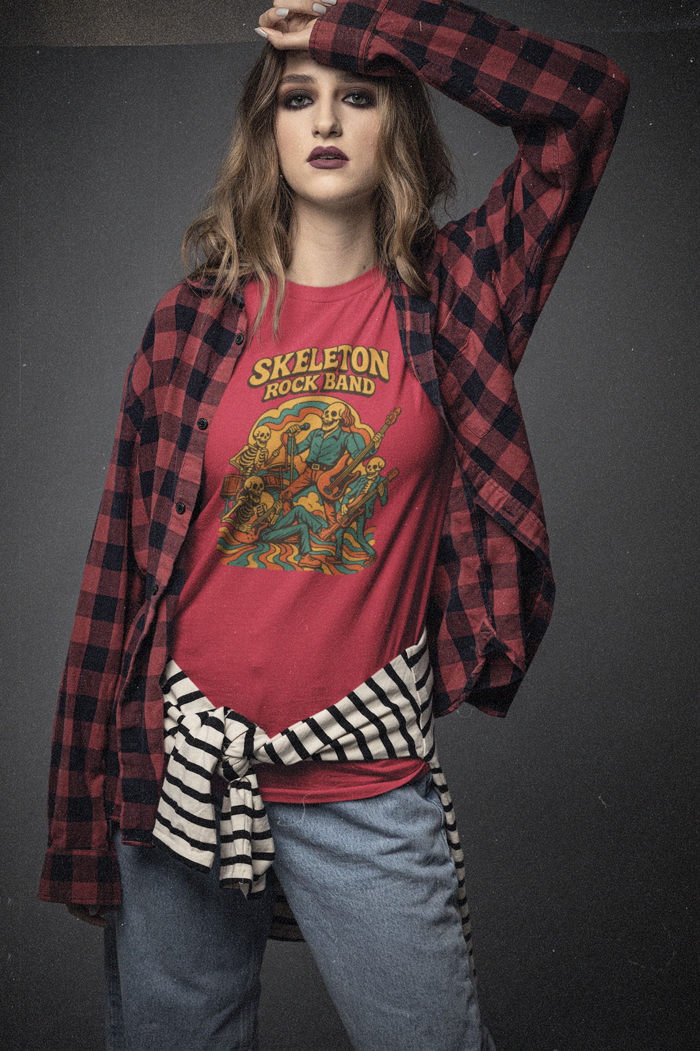 Retro Skeleton Rock Band Tee, Unisex Heavy Cotton Shirt, Halloween Costume, Music Lover Gift, Fun Graphic T-Shirt, Vintage Style Tee