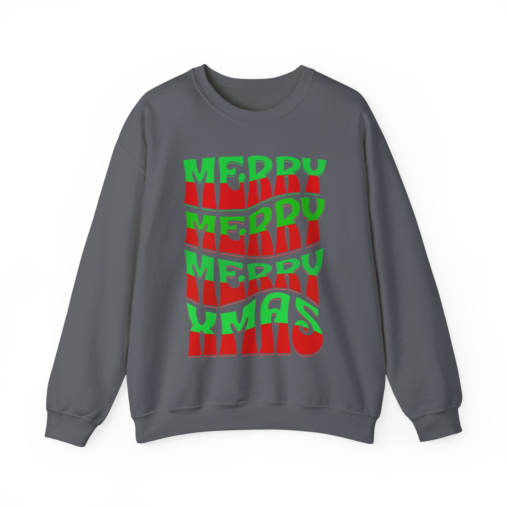 Christmas Crewneck Sweatshirt – Retro 'Merry Xmas' Red & Green Holiday Design