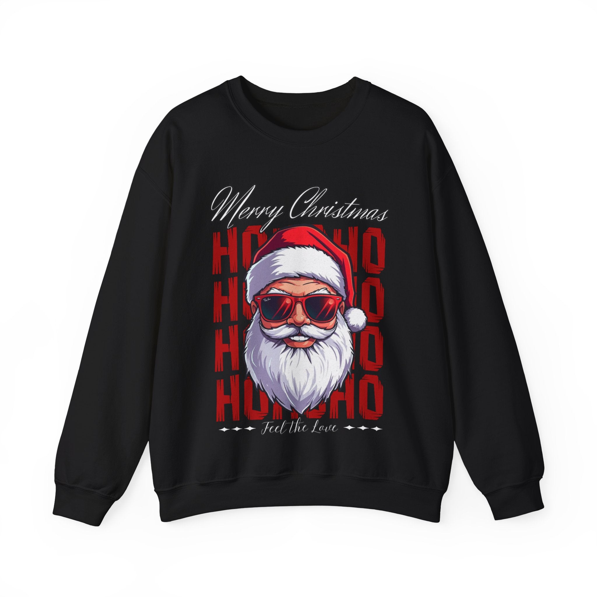 Christmas Santa Crewneck Sweatshirt — "Ho Ho Ho" Sunglasses Santa Holiday Jumper