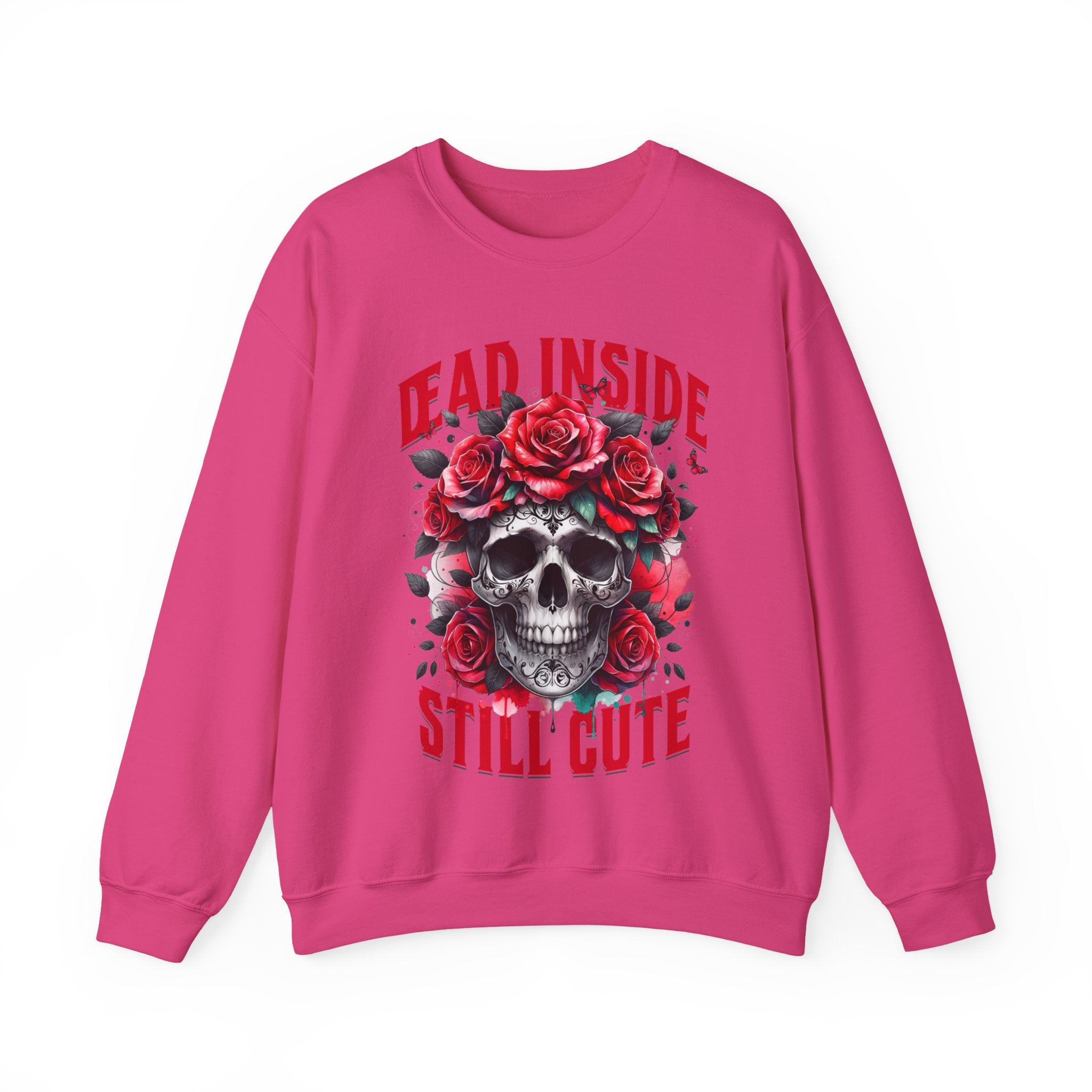 Dead Inside Still Cute Sweatshirt – Gothic Skull Rose Sweater, Dark Feminine Aesthetic Clothing, Alternative Cute Goth Pullover, Funny Goth Gift