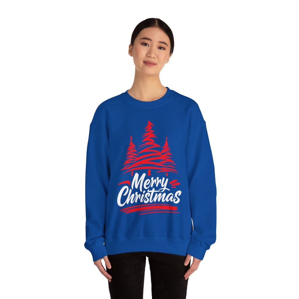 Merry Christmas Crewneck Sweatshirt — Red Tree Holiday Sweatshirt