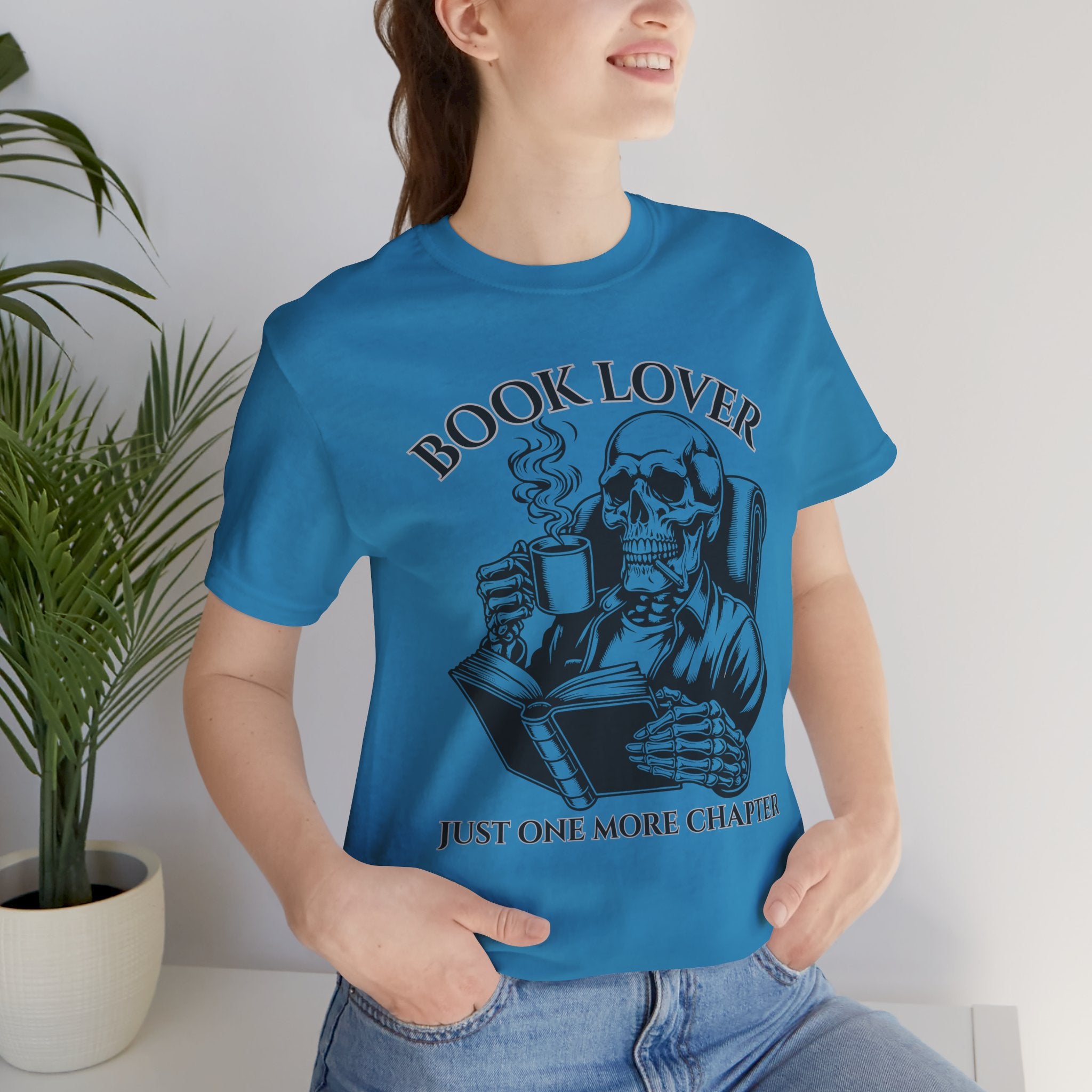 Book Lover Tee — 'Just One More Chapter' Skull Reading Shirt
