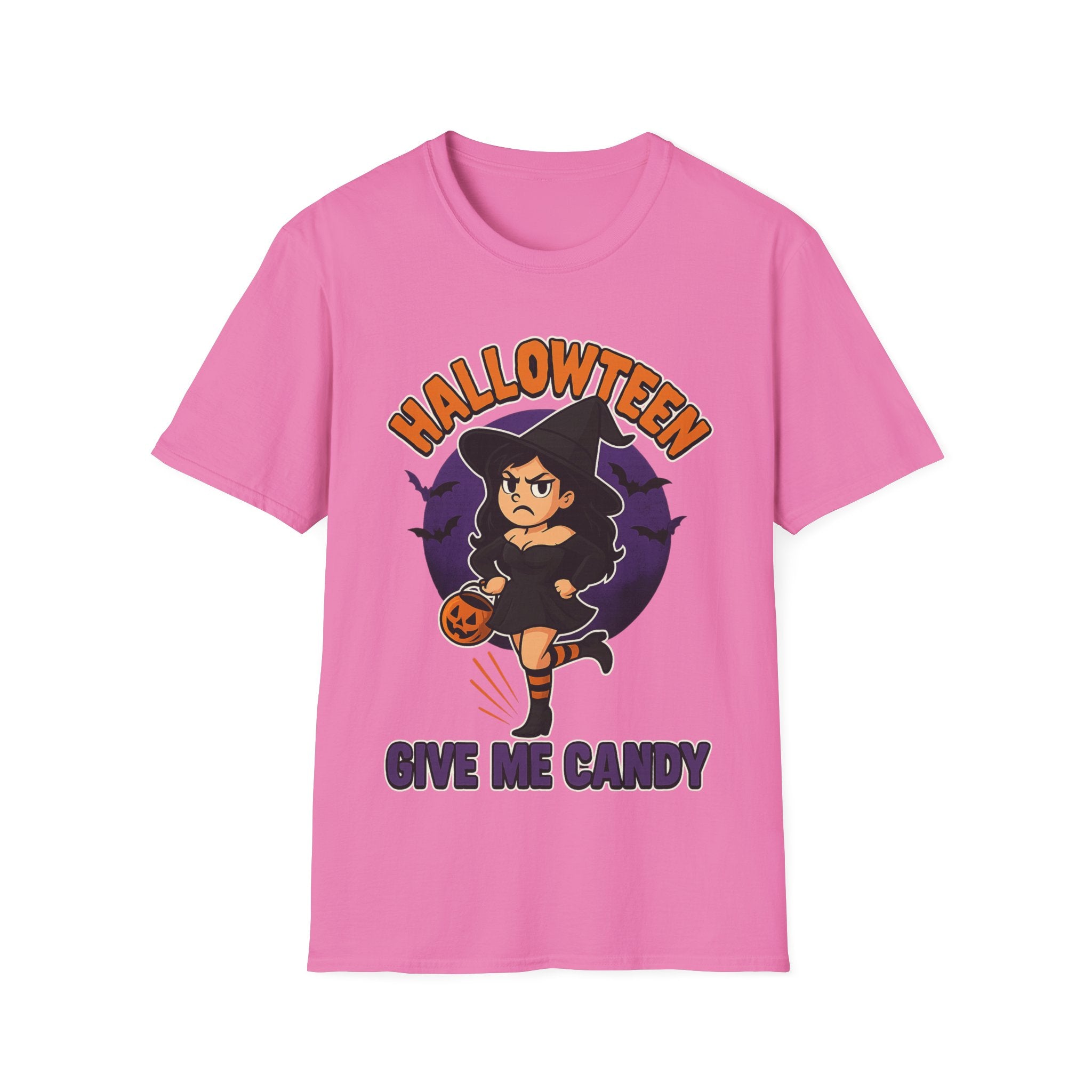 Halloween Witch Give Me Candy T-Shirt, Unisex Softstyle Tee for Halloween Parties, Costume, Gift, Spooky Season