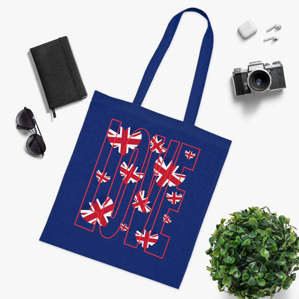 Union Jack Love Tote Bag | Stylish Reusable Cotton Canvas | Perfect for Shopping, Gifts, or Celebrations