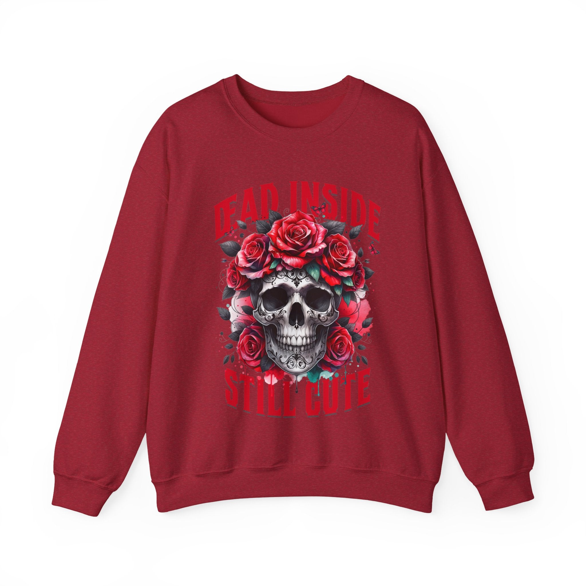 Dead Inside Still Cute Sweatshirt – Gothic Skull Rose Sweater, Dark Feminine Aesthetic Clothing, Alternative Cute Goth Pullover, Funny Goth Gift