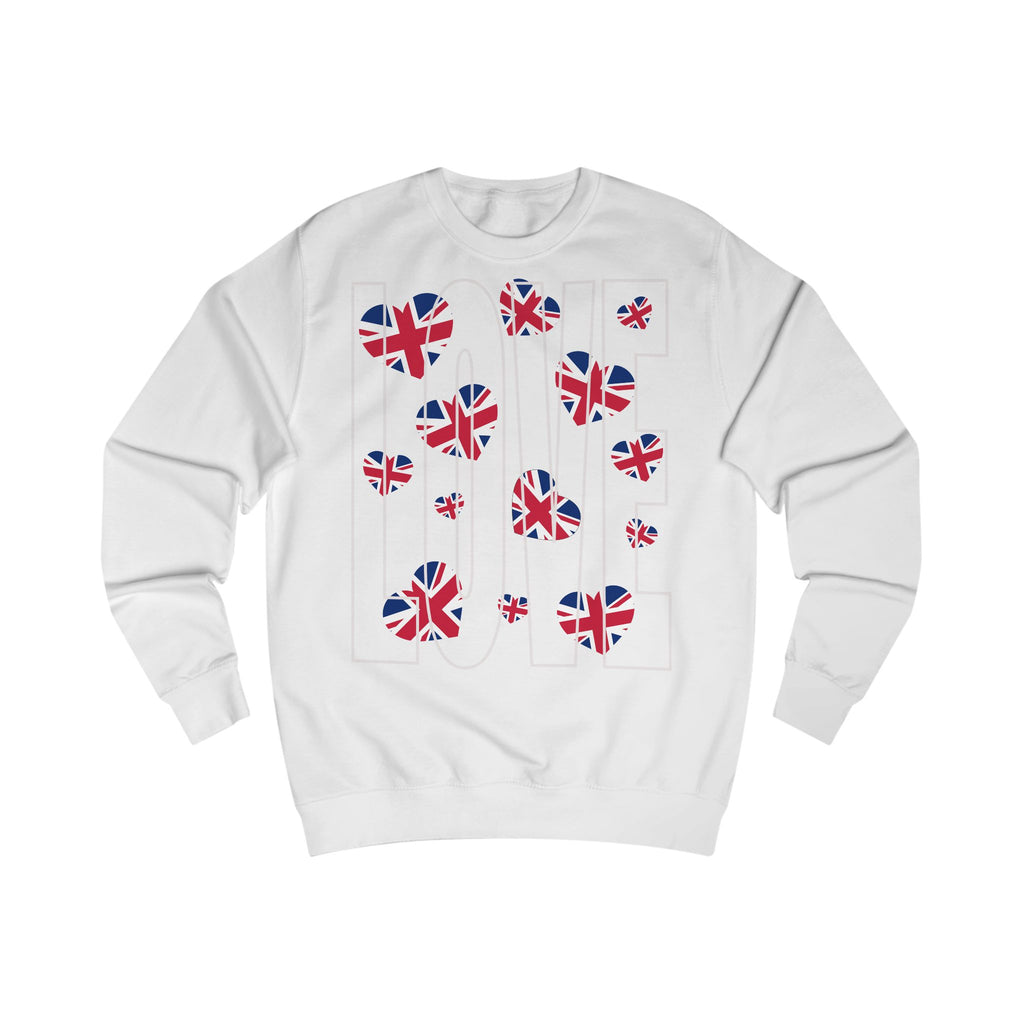 Patriotic Heart Sweatshirt, Cozy Unisex Pullover, British Flag Apparel, Gift for Travelers, Perfect for Holidays, Casual Everyday Wear