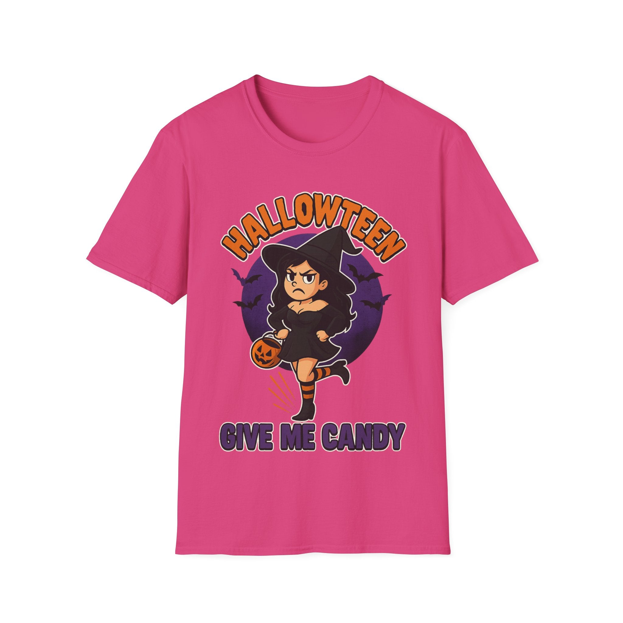 Halloween Witch Give Me Candy T-Shirt, Unisex Softstyle Tee for Halloween Parties, Costume, Gift, Spooky Season
