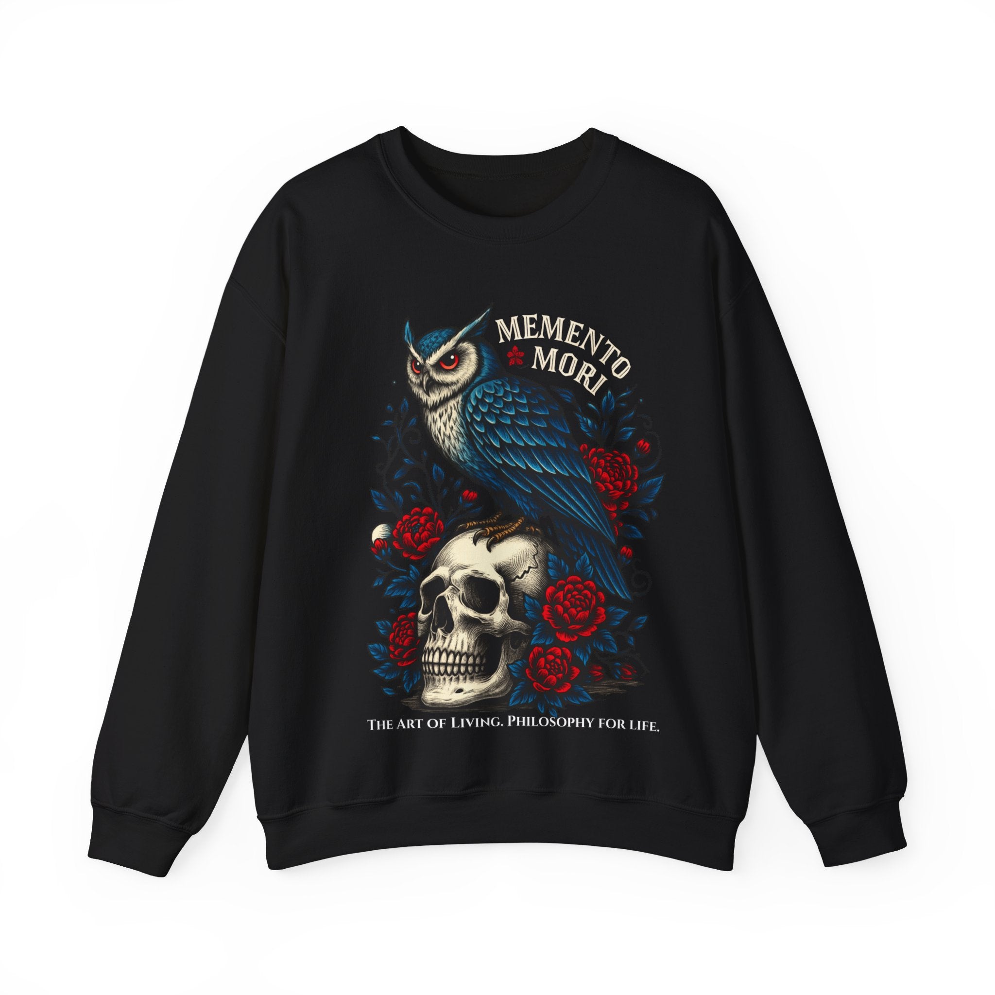 Memento Mori Sweatshirt – Gothic Owl and Skull Sweater, Dark Academia Aesthetic, Philosophy Clothing, Vintage Tattoo Art Pullover, Gothic Gift