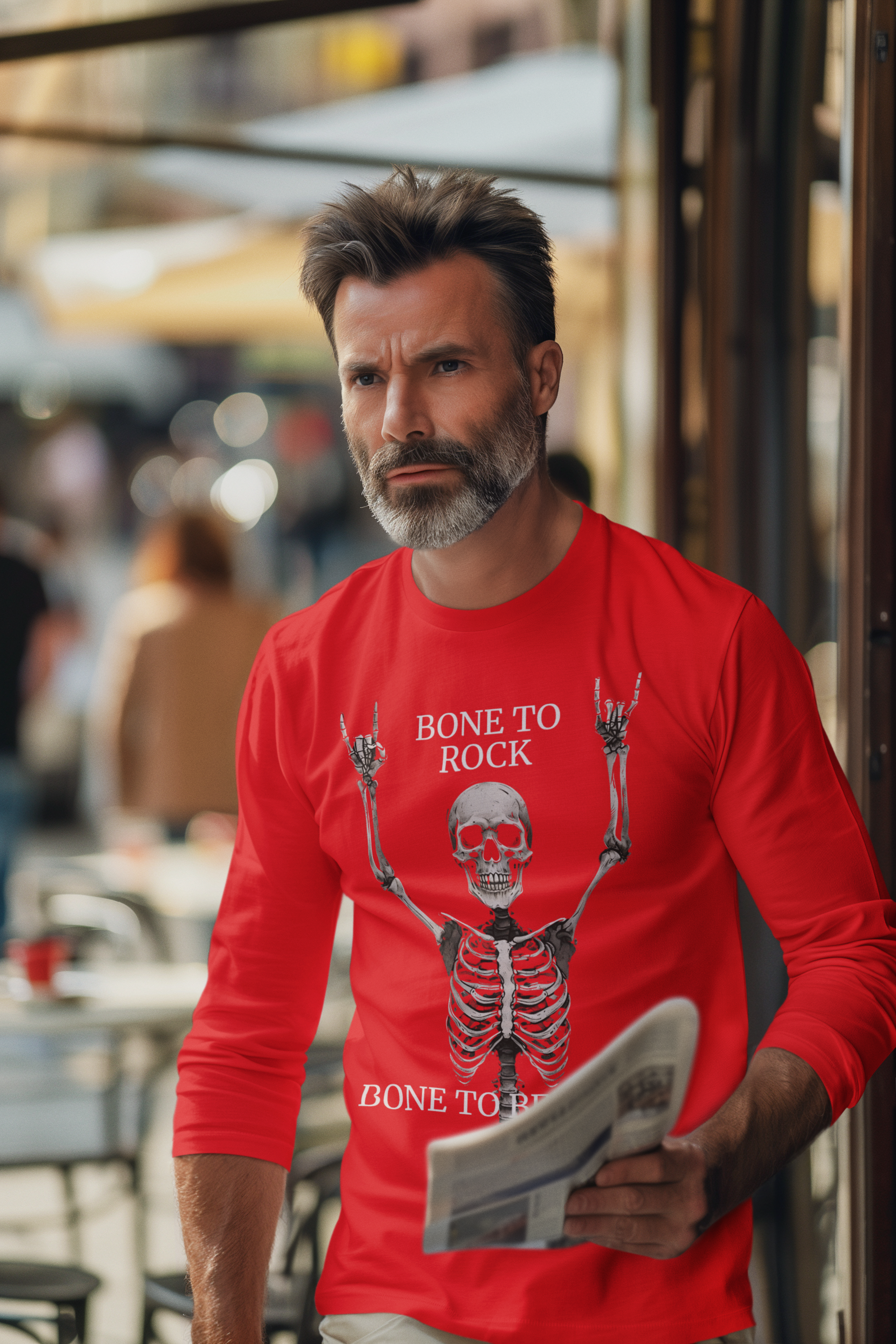 Bone to Rock Skeleton Long Sleeve Tee, Perfect for Halloween Parties, Rock Music Fans, Unisex Casual Wear, Gift for Music Lovers, [...]