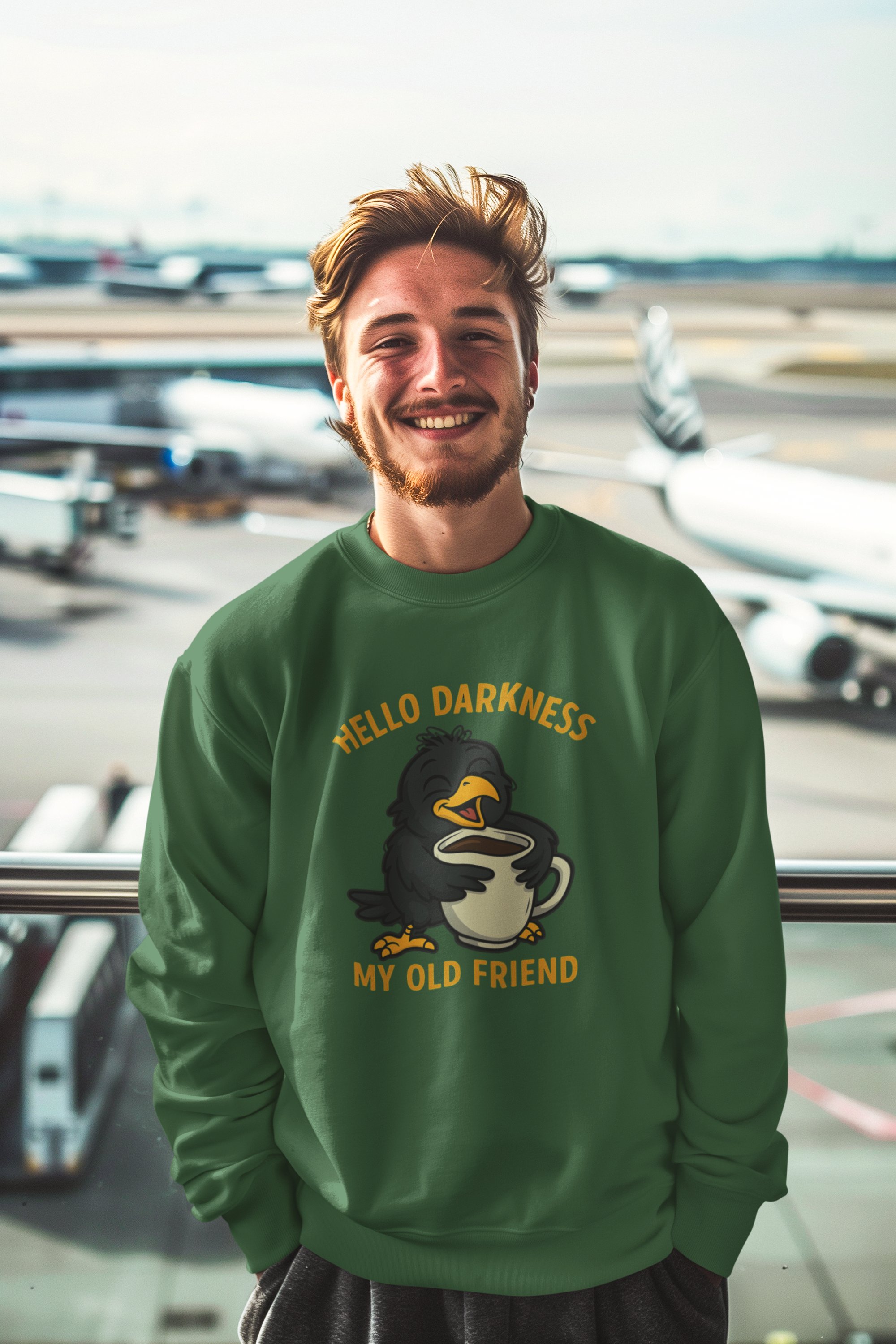 Coffee Crow Sweatshirt — "Hello Darkness My Old Friend" Cozy Pullover
