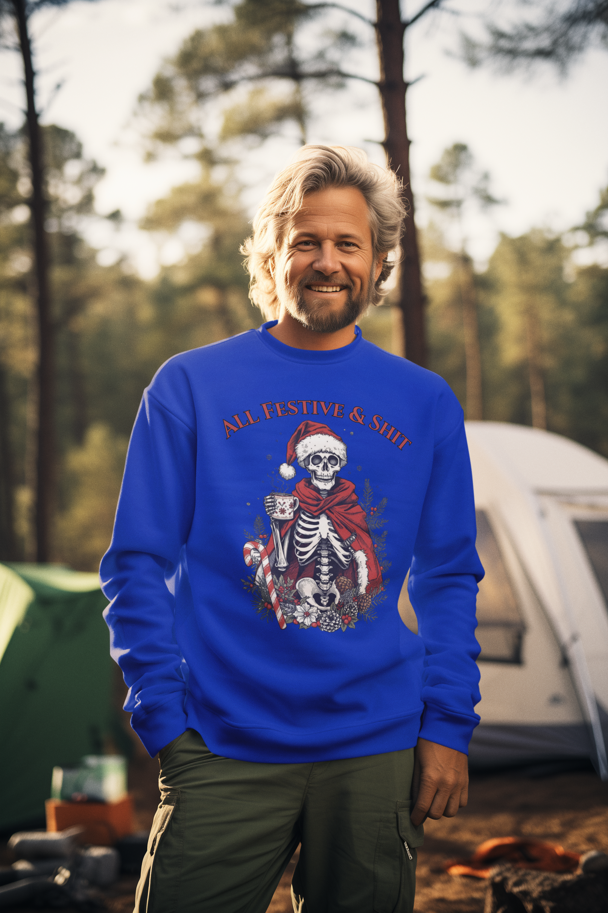 Sweatshirt — "All Festive & Shit" Skeleton Santa Holiday Crewneck