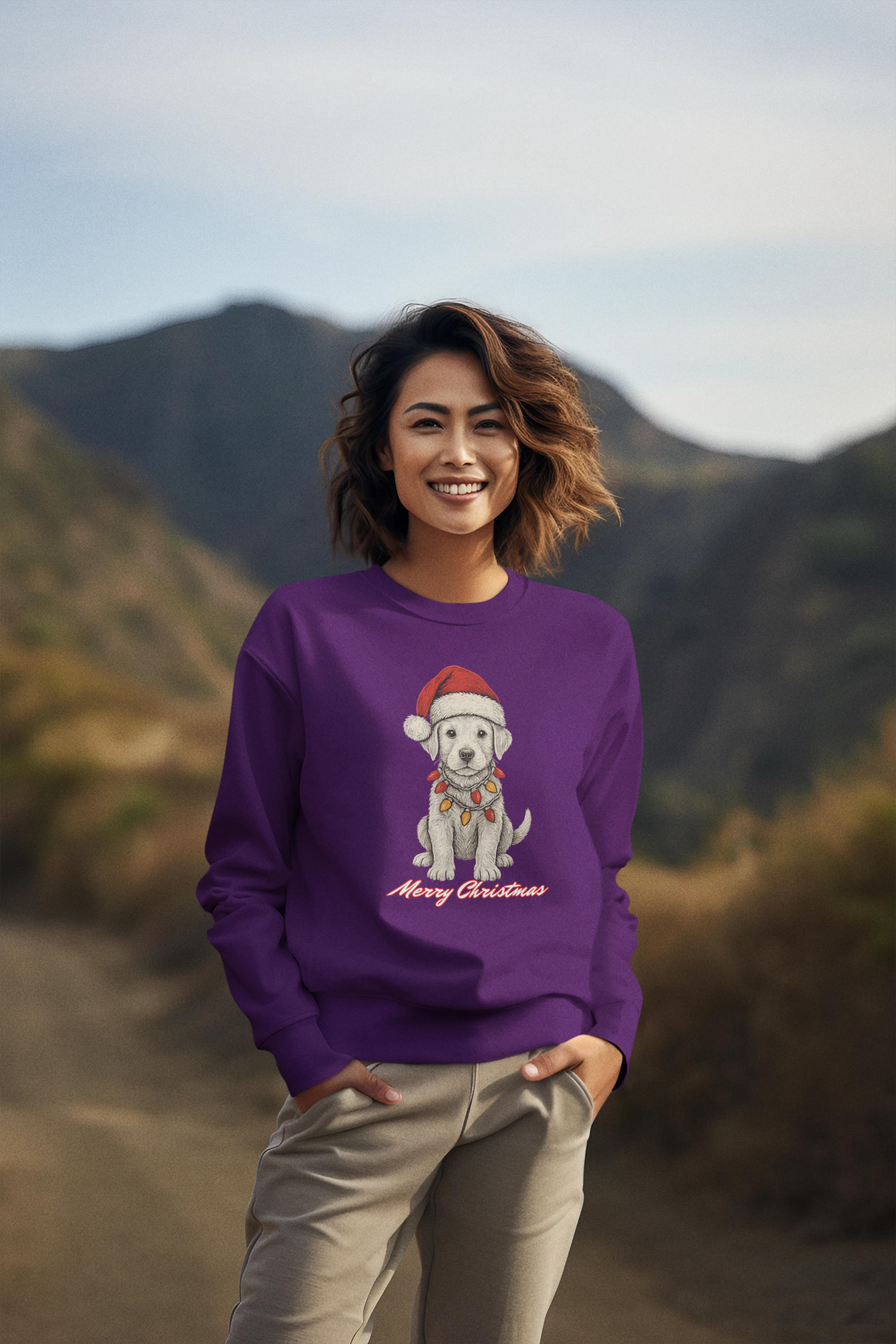 Christmas Puppy Sweatshirt – 'Merry Christmas' Labrador in Santa Hat Crewneck