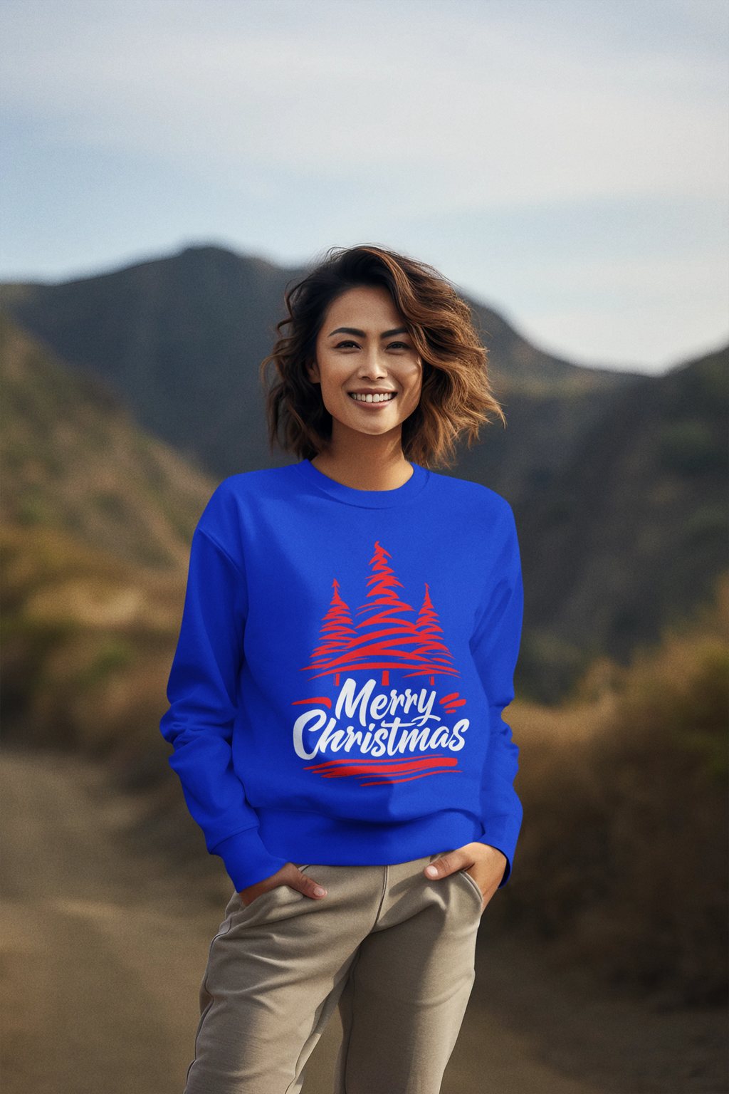Merry Christmas Crewneck Sweatshirt — Red Tree Holiday Sweatshirt