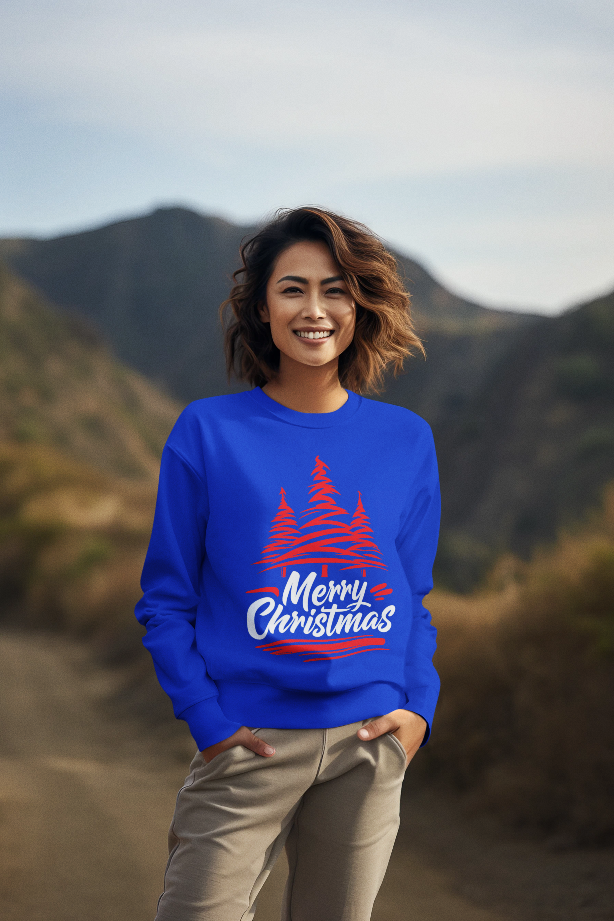 Merry Christmas Crewneck Sweatshirt — Red Tree Holiday Sweatshirt